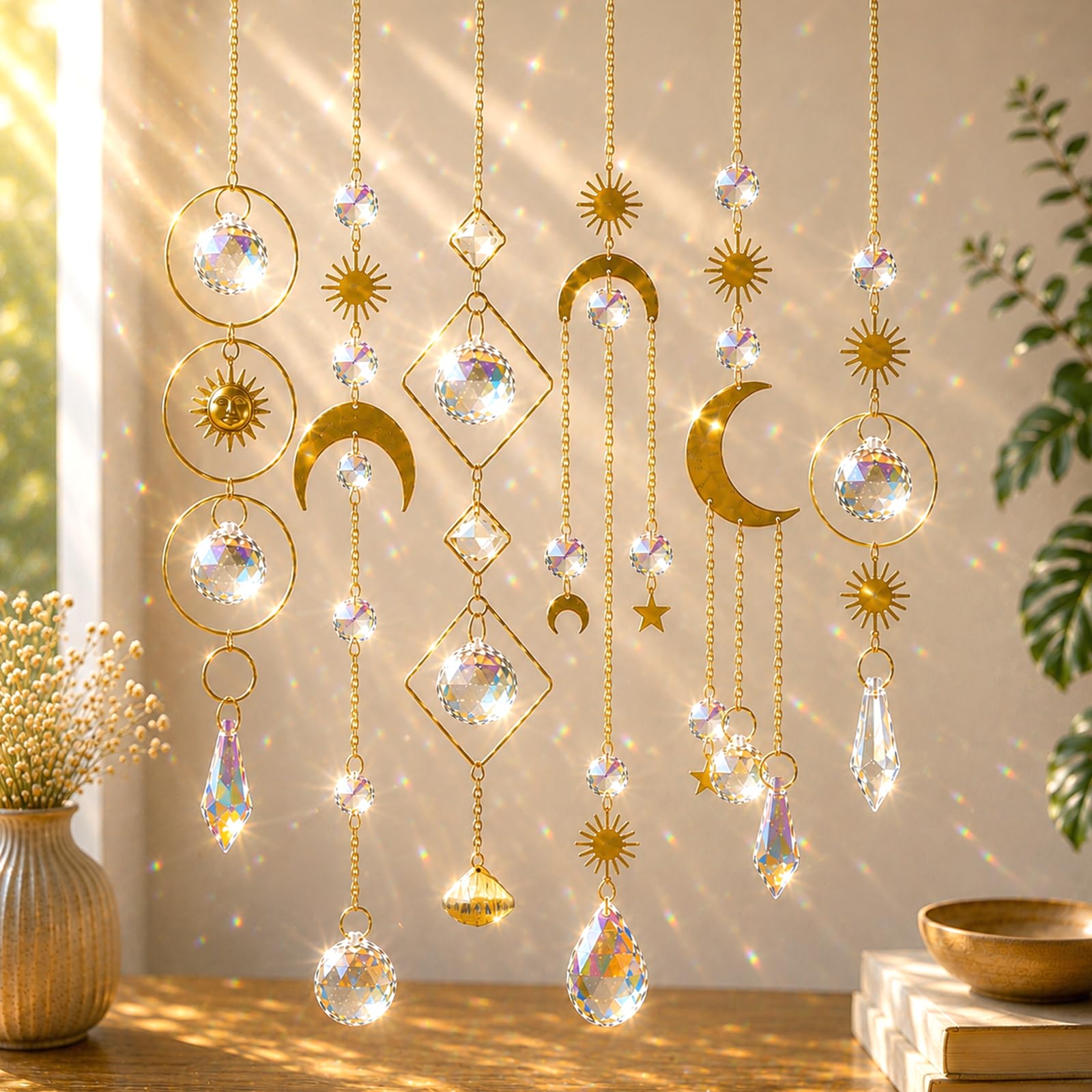 Amazon.co.jp: 6Pieces Colorful Crystals Suncatcher Hanging Sun