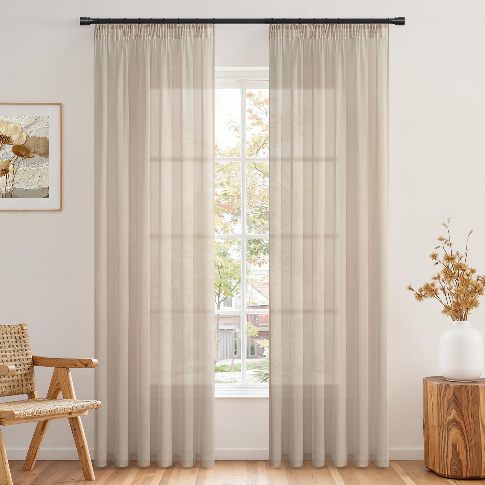 Topfinel Transparente Vorhänge für Wohnzimmer, modern, leicht, weich, für Wohnzimmer, Schlafzimmer, Fenster, Weihnachten, 2 Stück