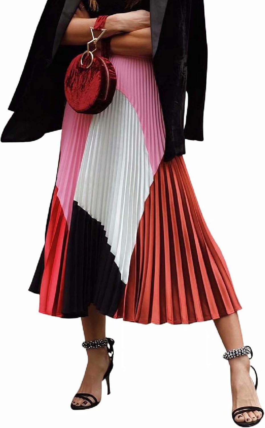 ThusFar Women’s Graffiti Pleated Skirts Cartoon Printed Elastic Waist A-Line Swing Midi Skirt