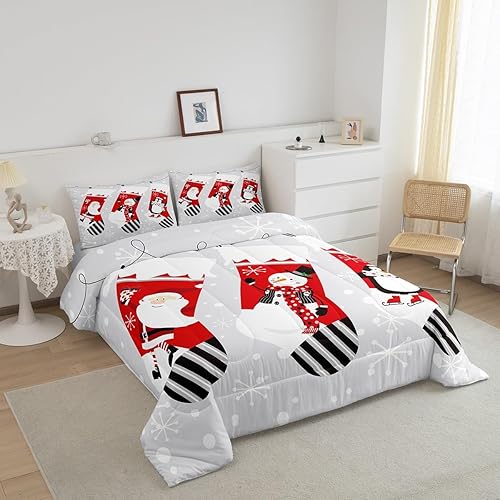 Miniatura 2 de Erosebridal Juego de edredón de calcetines de Navidad para niños, juego de edredón de Papá Noel, ropa de cama de Navidad, muñeco de nieve, pingüino,