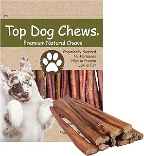 Top Dog Chews - 12 Inch Standard 12 Pack Bully Sticks, Long Lasting, 100% Natural Beef, Free Range Grass Fed, High Protein, Supports Dental Health Dog Treat, 12 Pack