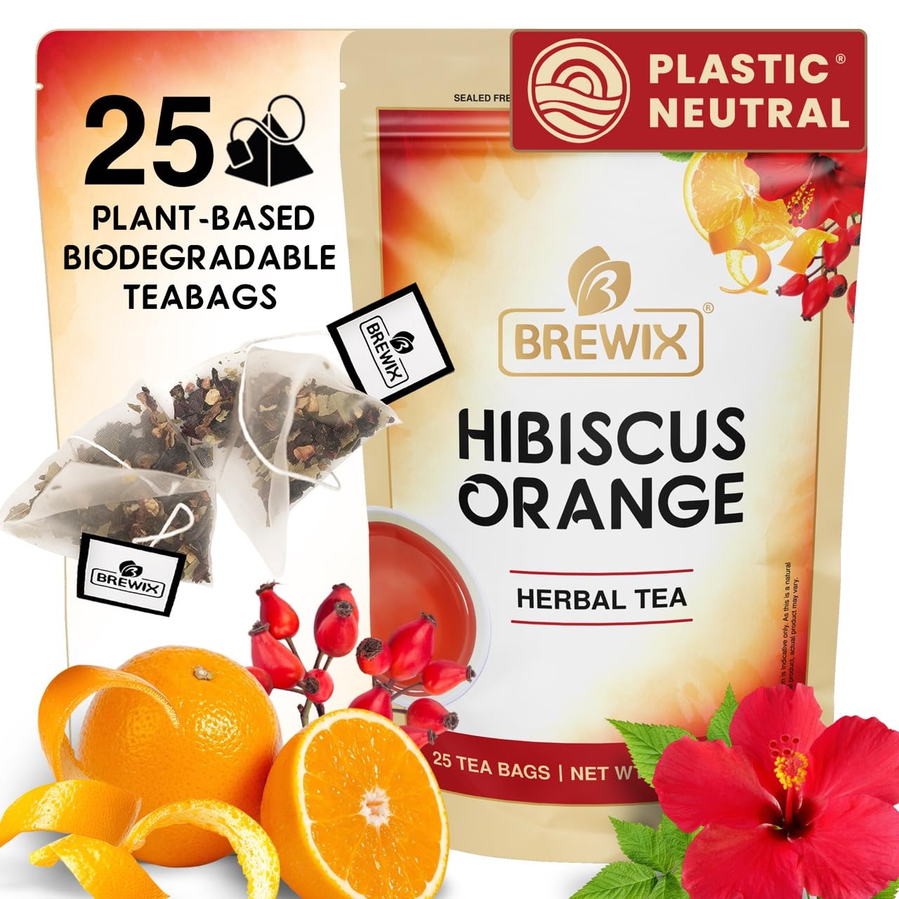 Amazon.com : BREWIX, Hibiscus Orange Tea Bags (25 Plant Based Tea