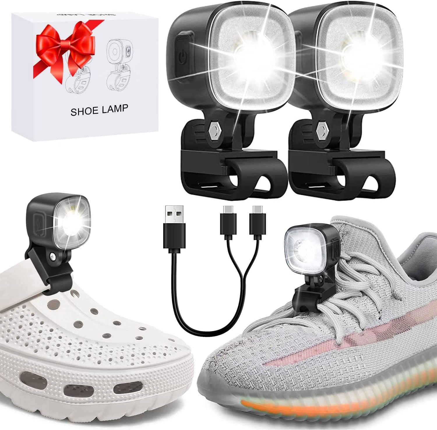Croc Lights, 2Pcs Rechargeable Headlights for Croc Shoes IPX6 Waterproof, Led Shoes