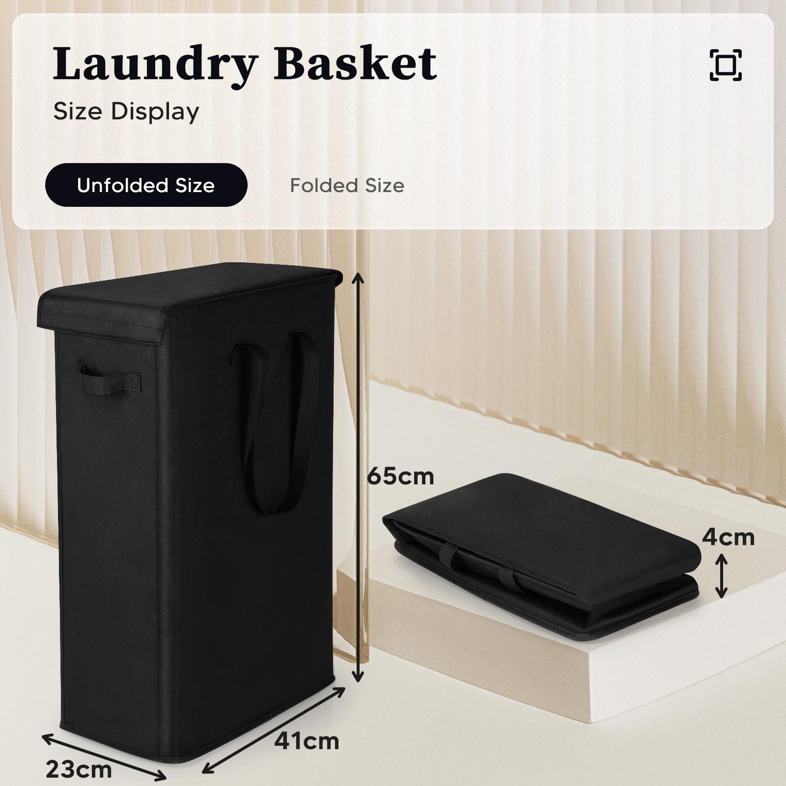Cesto Portabiancheria Sottile con Coperchio Tessuto 55L Oxford Pieghevole Cestino per Biancheria con Copertura Multiuso Sporca Cesta Portabiancheria, Salvaspazio (Nero)