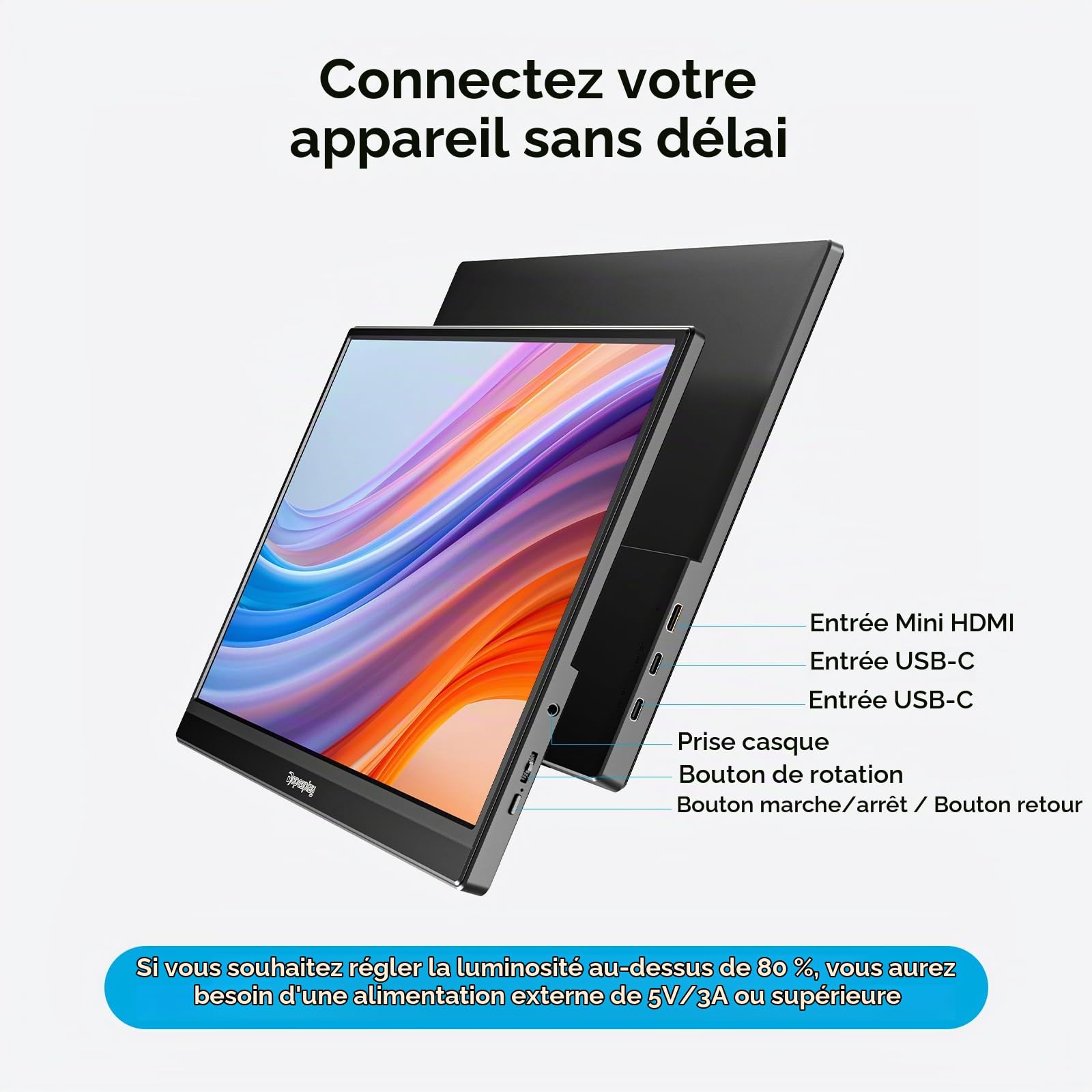 Dopesplay Écran Portable 15.6", 1080P Moniteur pour Ordinateur Portable