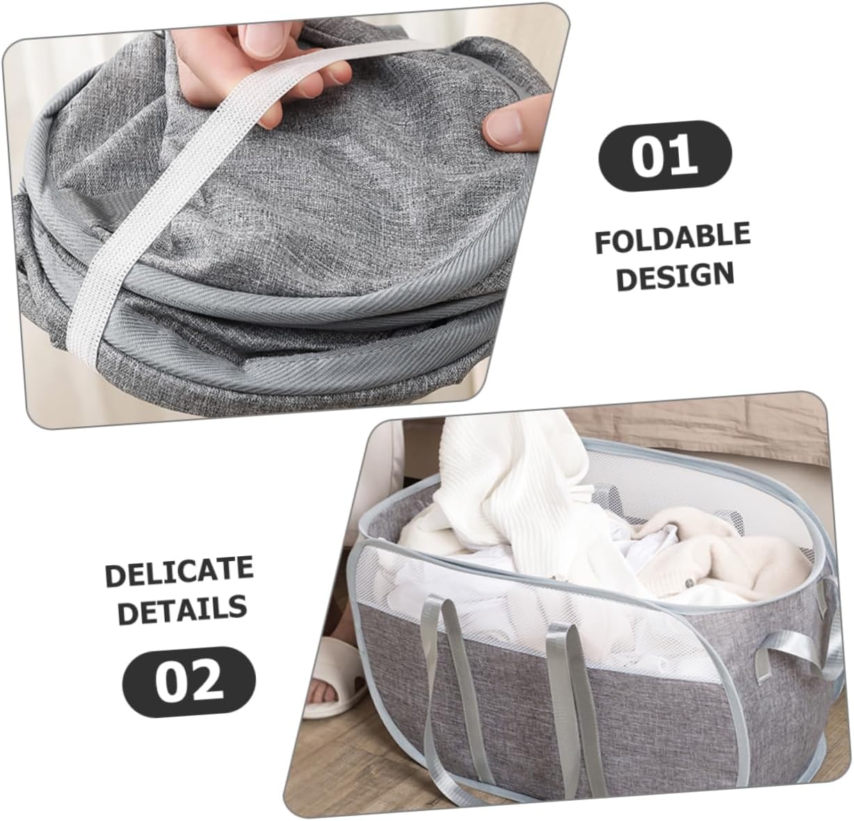 Collapsible Clothes Storage Basket Lightweight Laundry Hamper Mesh Lid for Household