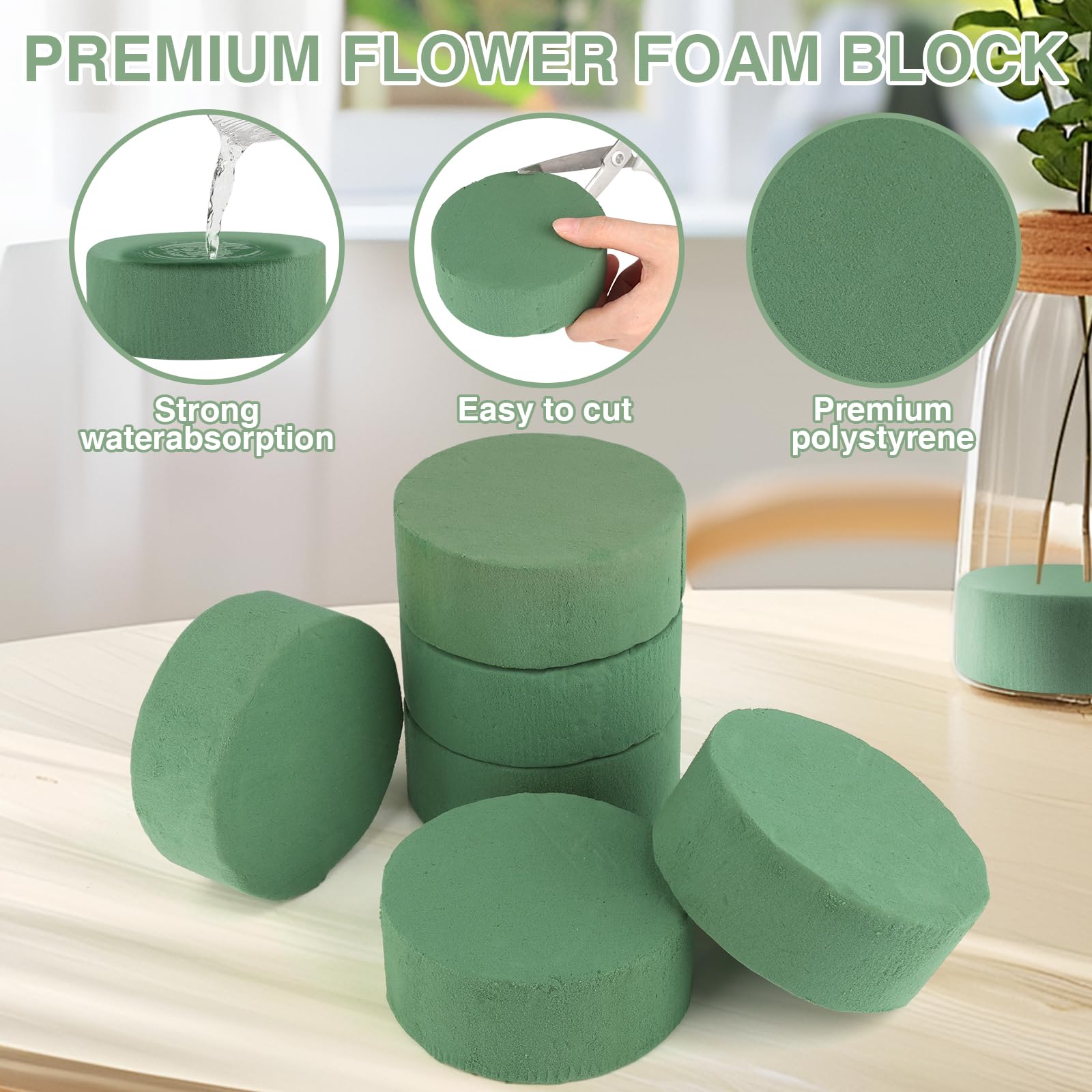 Spugna Per Fiori Verdi - 6 Pezzi Rotondi, 10x10x4 Cm, Per Fiori Freschi E Artificiali - Foto 7