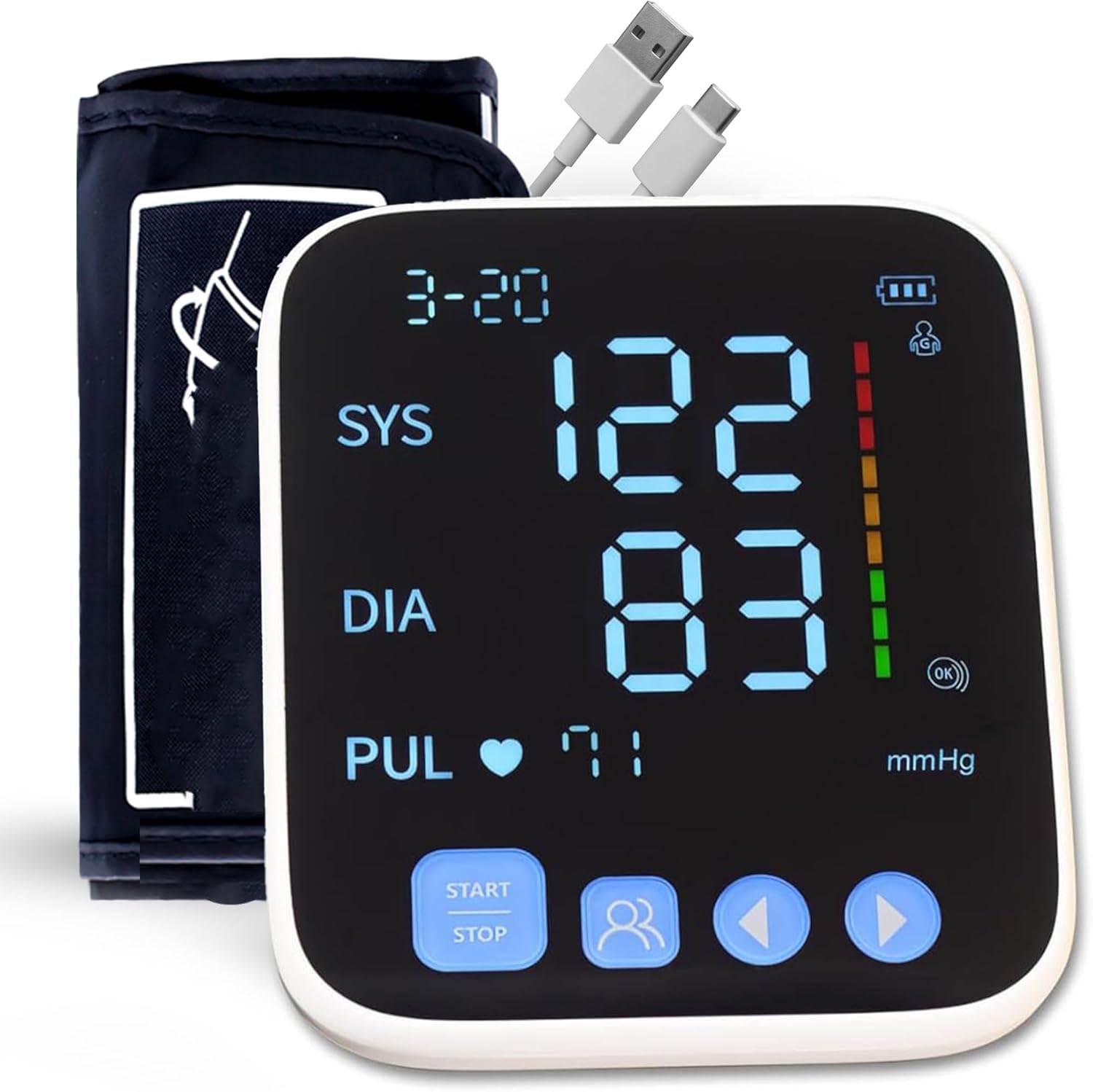 Med-Pat BP-S Arm Blood Pressure Monitor - 4.7" HD LCD Screen - 2 Users x 300 Memories Plus Guest Mode - Irregular Heartbeat Detection - Hold Still Indicator - Portable Square Design
