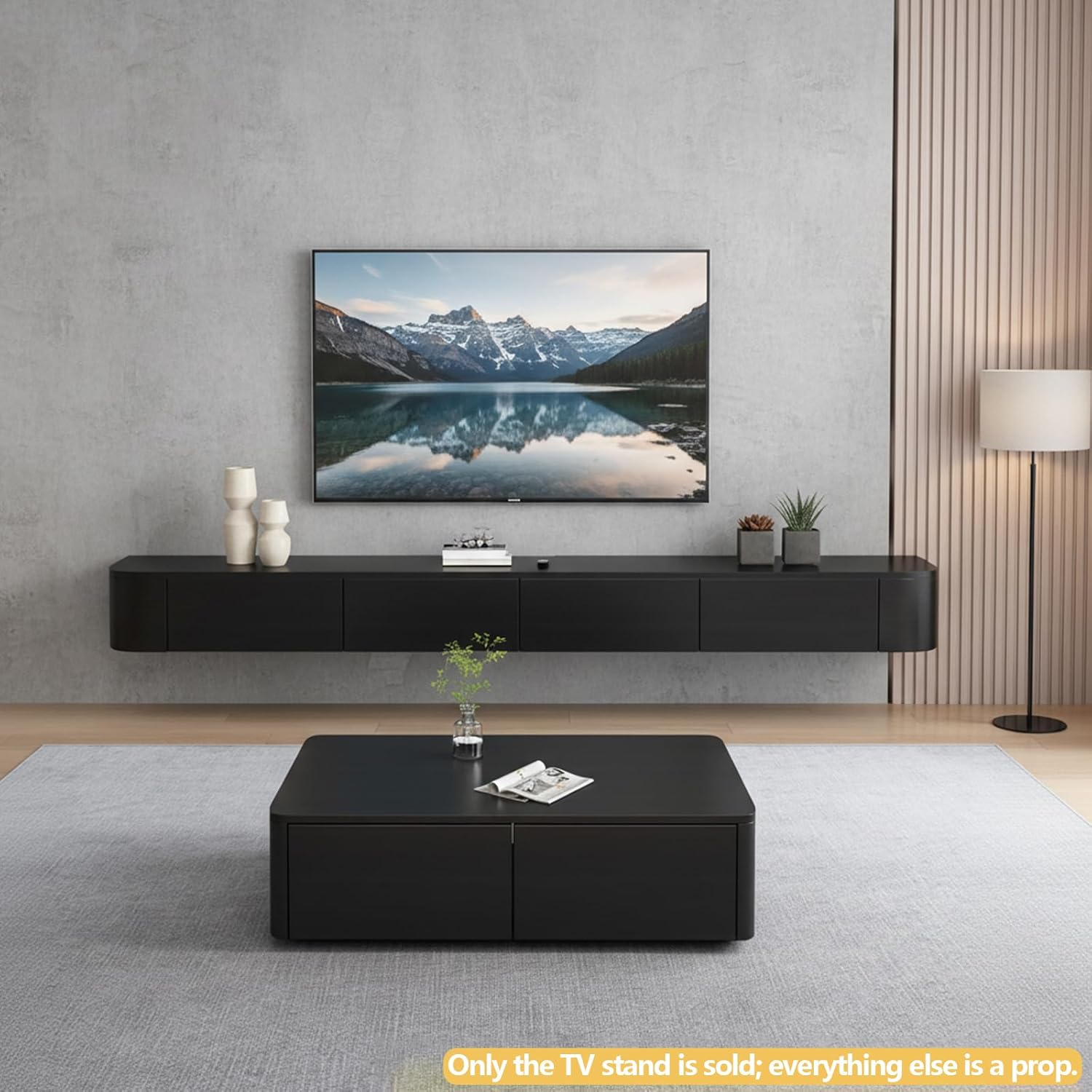 Floating TV Stand with Drawers, Pre-Assembled Wall Mounted TV Console, Modern Floating Media Console for Living Room, Space-Saving Floating TV Cabinet (Black, 78.7in/200cm)