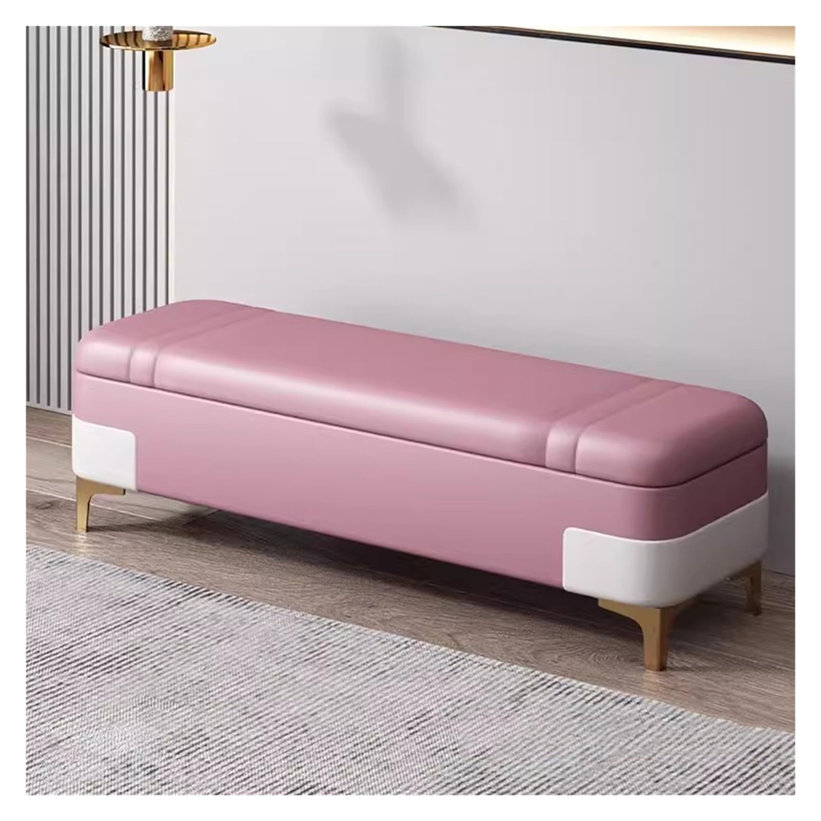Wdsopk Pink Upholstered Ottoman With Storage Bench,Faux Leather Storage Ottoman Bench Rectangle Footstool Extra Long Bedroom Bench For Living Room,Entryway（-80Cm）