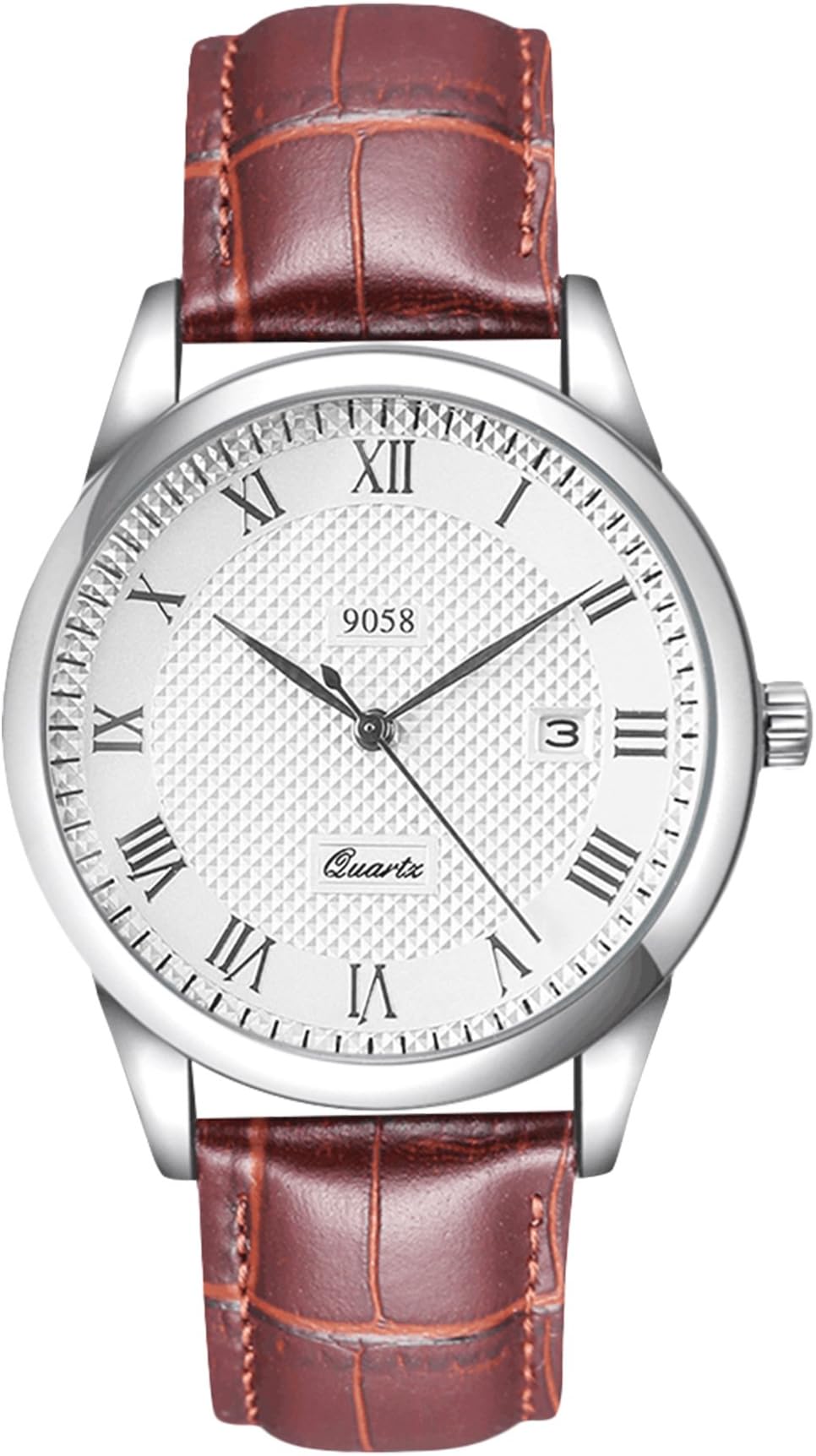 VDSOW Mens Analogue Quartz Watches with Brown Leather Strap - Waterproof Stylish Wrist Watch with Date Calendar, Classic Fashion Casual Business Large Face Watches for Men
