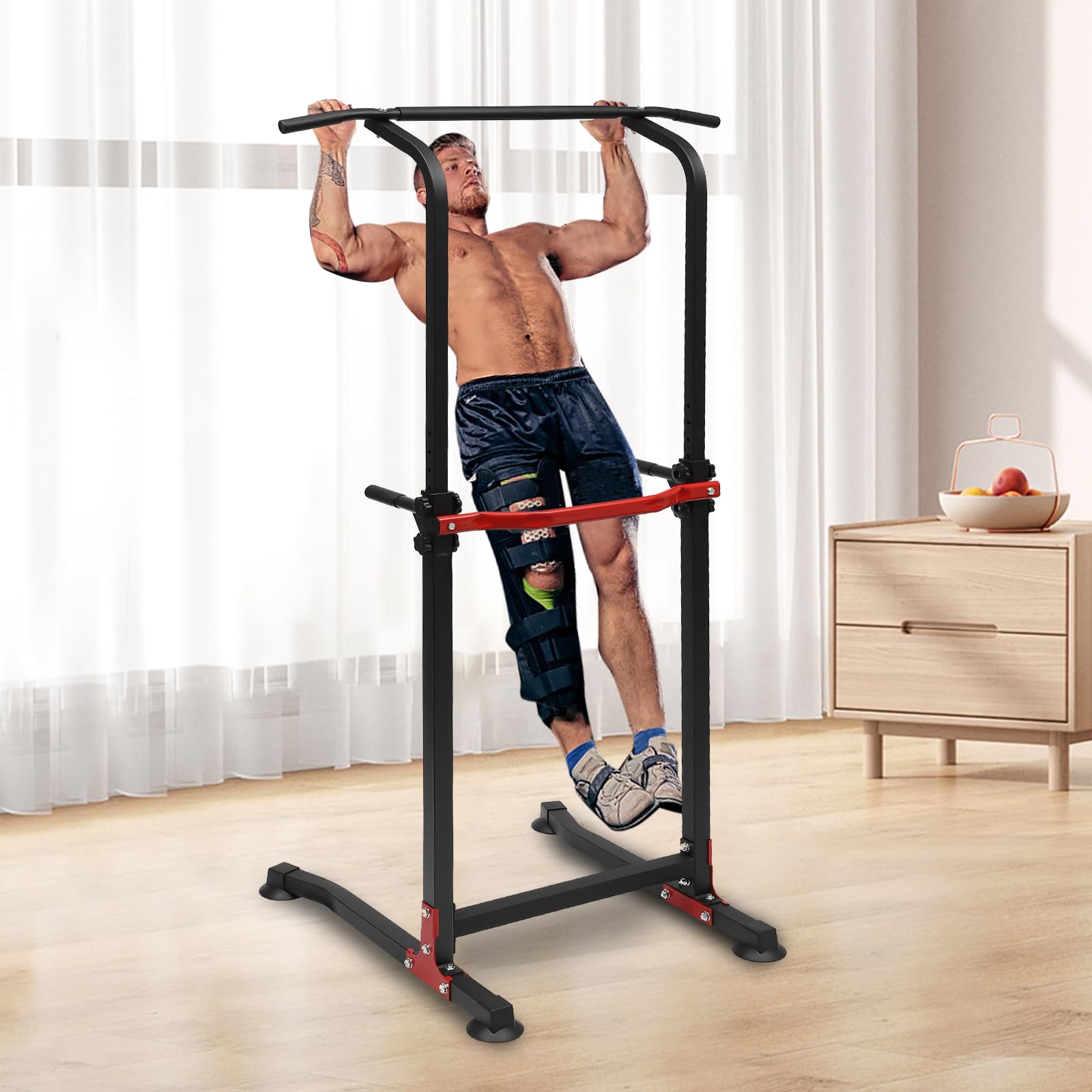 Tower Power Town Multifunktionale Dipstation, Pull UP Kraftstation mit Klimmzugstange Über 150kg Klimmzugstangen Dip Station für Fitnesstraining, Höhenbereich 165-210cm