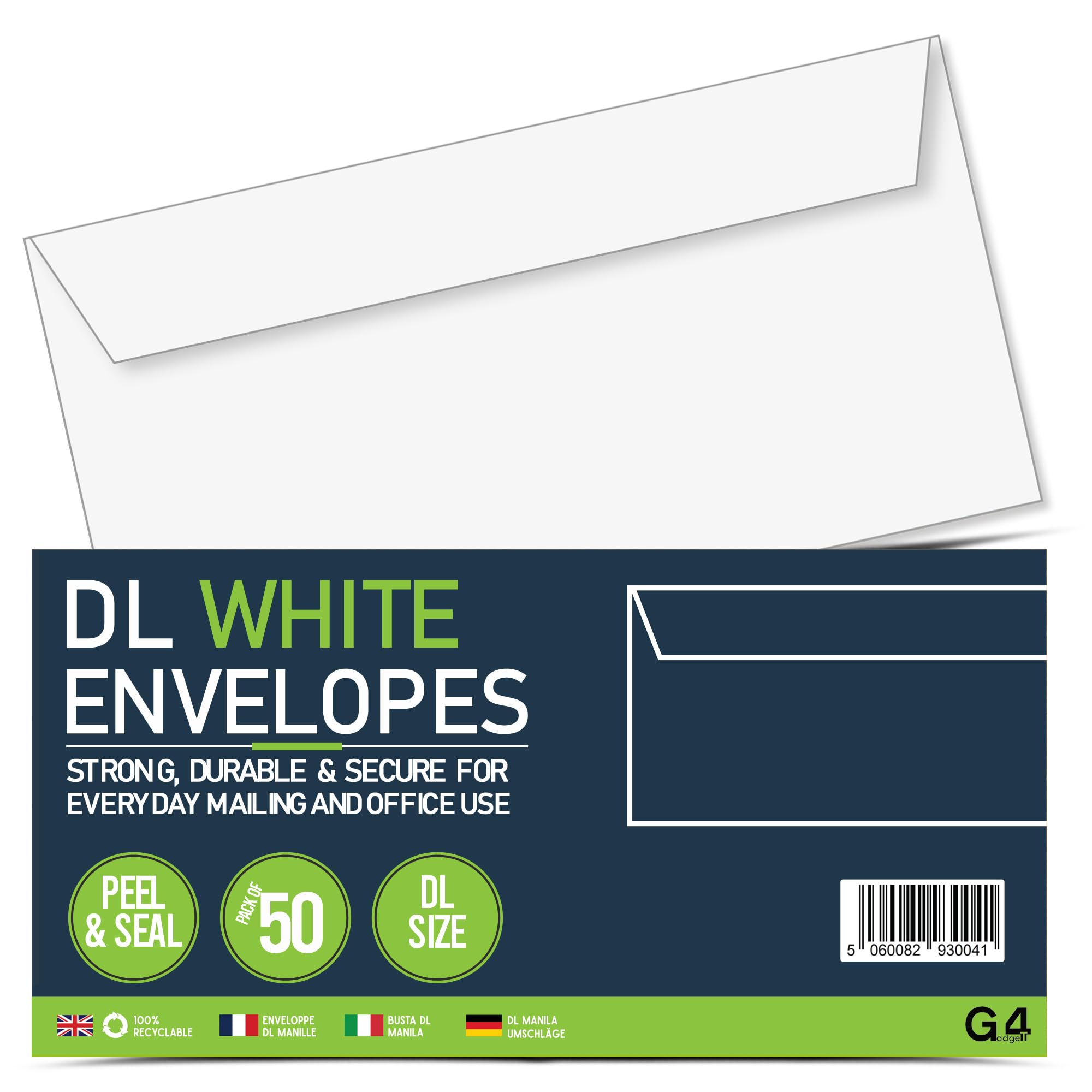 G4GADGET DL White Envelopes Peel & Seal 100 Pack – Self Seal Letter Envelopes 110 x 220mm, Strong 70gsm Paper, No Window Business Mailing Envelopes for Home, Office & School Use