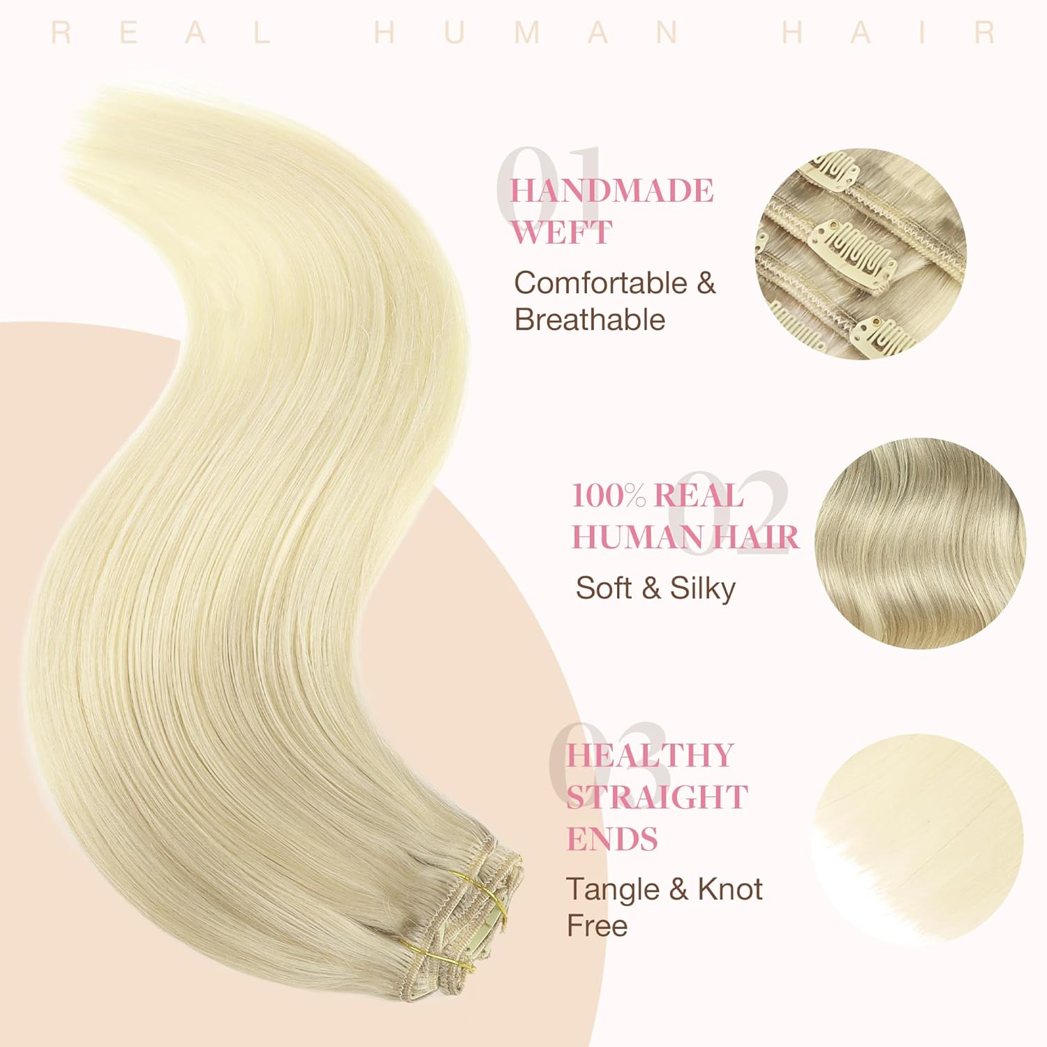 GOO GOO Clip in Hair Extensions Real Human Hair, Remy Human Hair Extensions Clip ins for Women, Natural Human Hair, 12inch 85g 7Pcs, 17/22/60 Balayage Ash Blonde to Golden Blonde and Platinum Blonde thumbnail