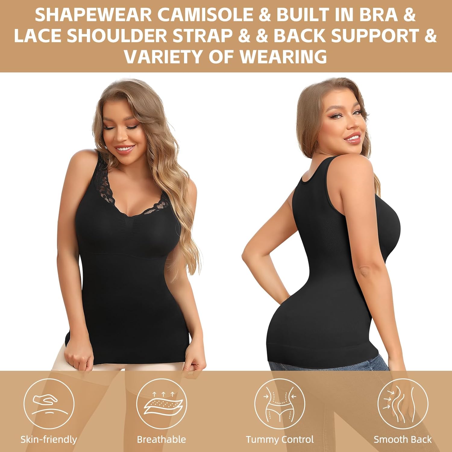 JOYSHAPER Shapewear Camisoles with Built in Bra Tummy Control Shapewear Tank Tops for Women Padded Bras Shaper Cami - Image 4