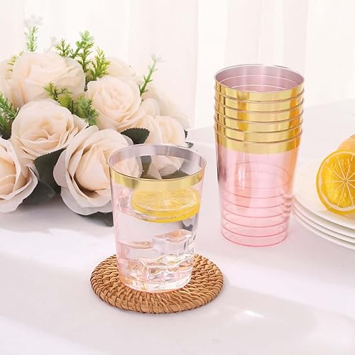 Miniatura 9 de Efavormart - Paquete de 25 vasos desechables de plástico con borde dorado y cristal de 10 onzas