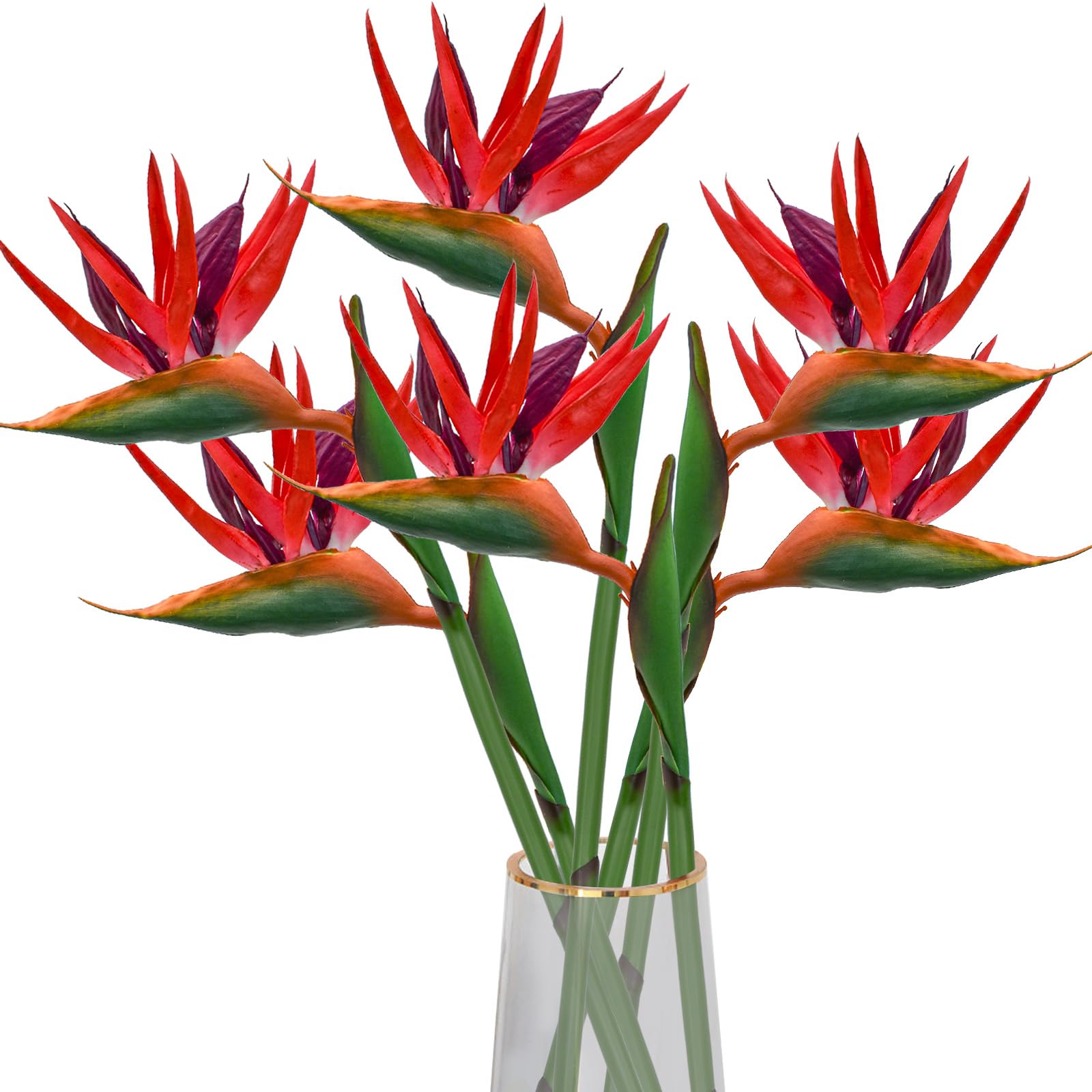 Bacucine 人工観葉植物 極楽鳥花 造花 6本 アーティフィシャルフラワー インテリア極楽鳥 ストレリチアの花 フェイクフラワー ガーランド リアル フェイクフラワー 枯れない花 部屋飾り バレンタイン プレゼント インテリア 喫茶店 店舗用 (レッド)