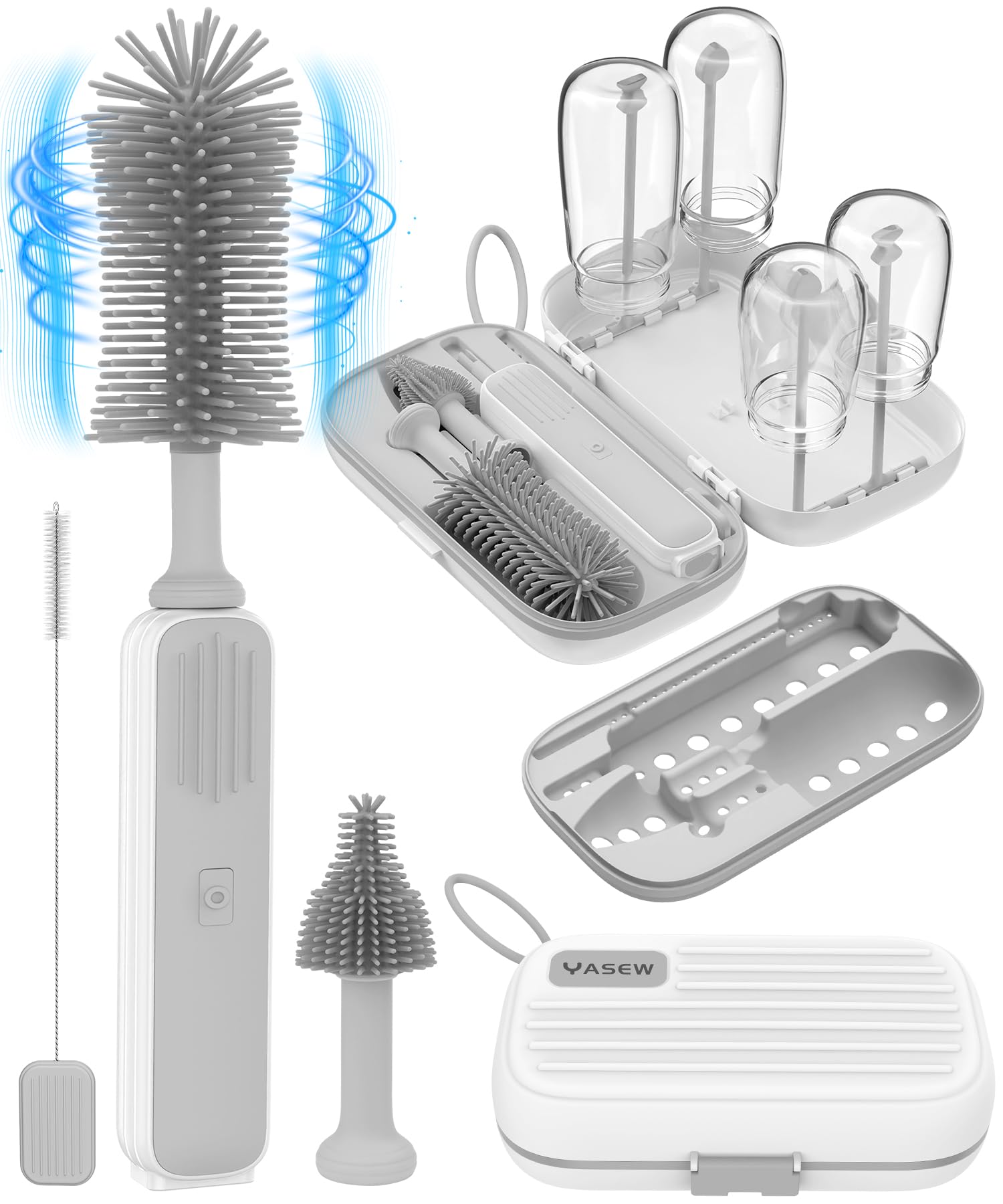 Brosse de nettoyage électrique pour biberon de voyage compacte avec sa boîte
