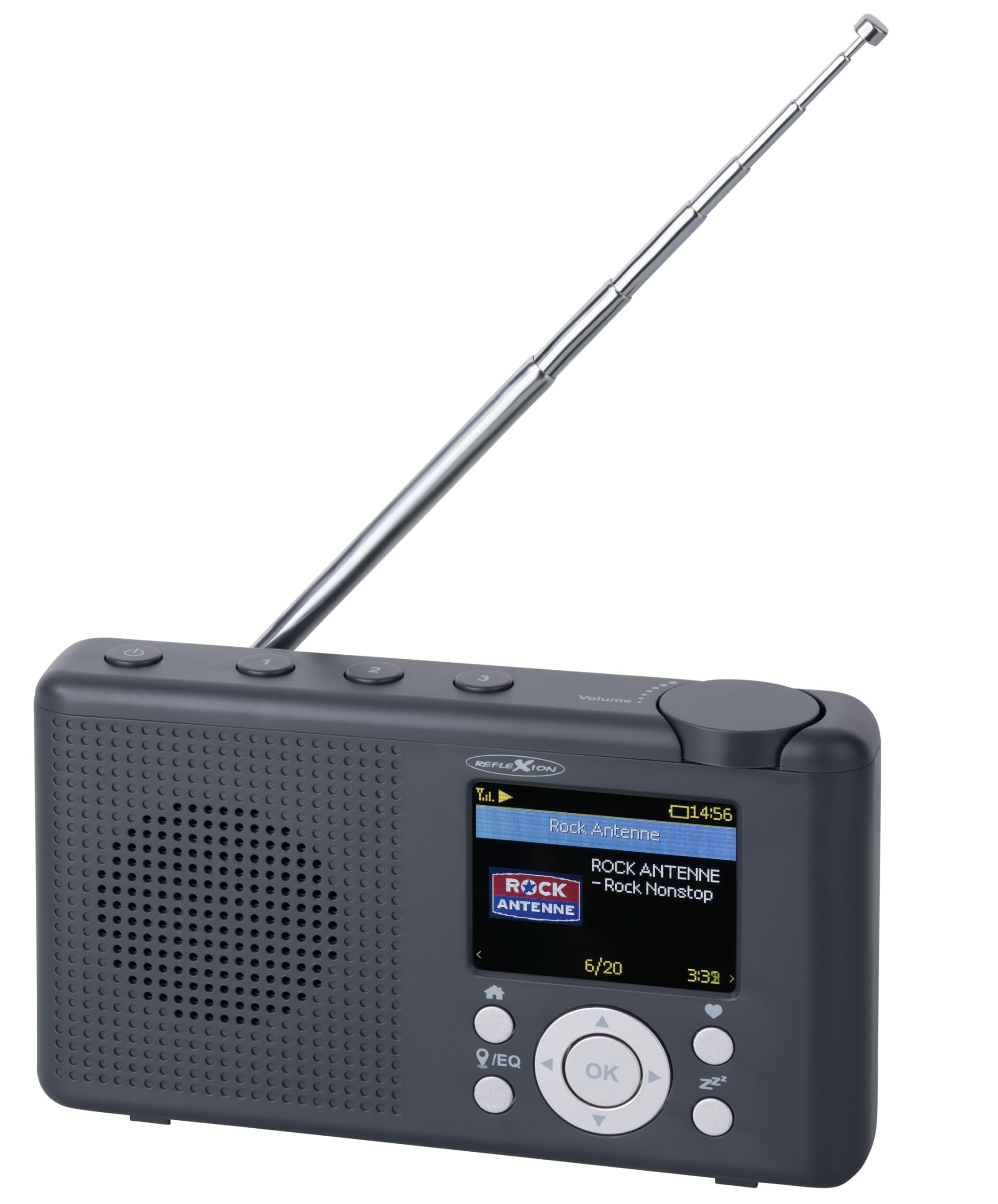 Reflexion TRA23I/GR, przenośne radio internetowe z radiem internetowym UKW DAB/DAB+ (16 W), kolorowy wyświetlacz, zasilanie sieciowe i bateryjne, 99 miejsc pamięci stacji, kolor czarny