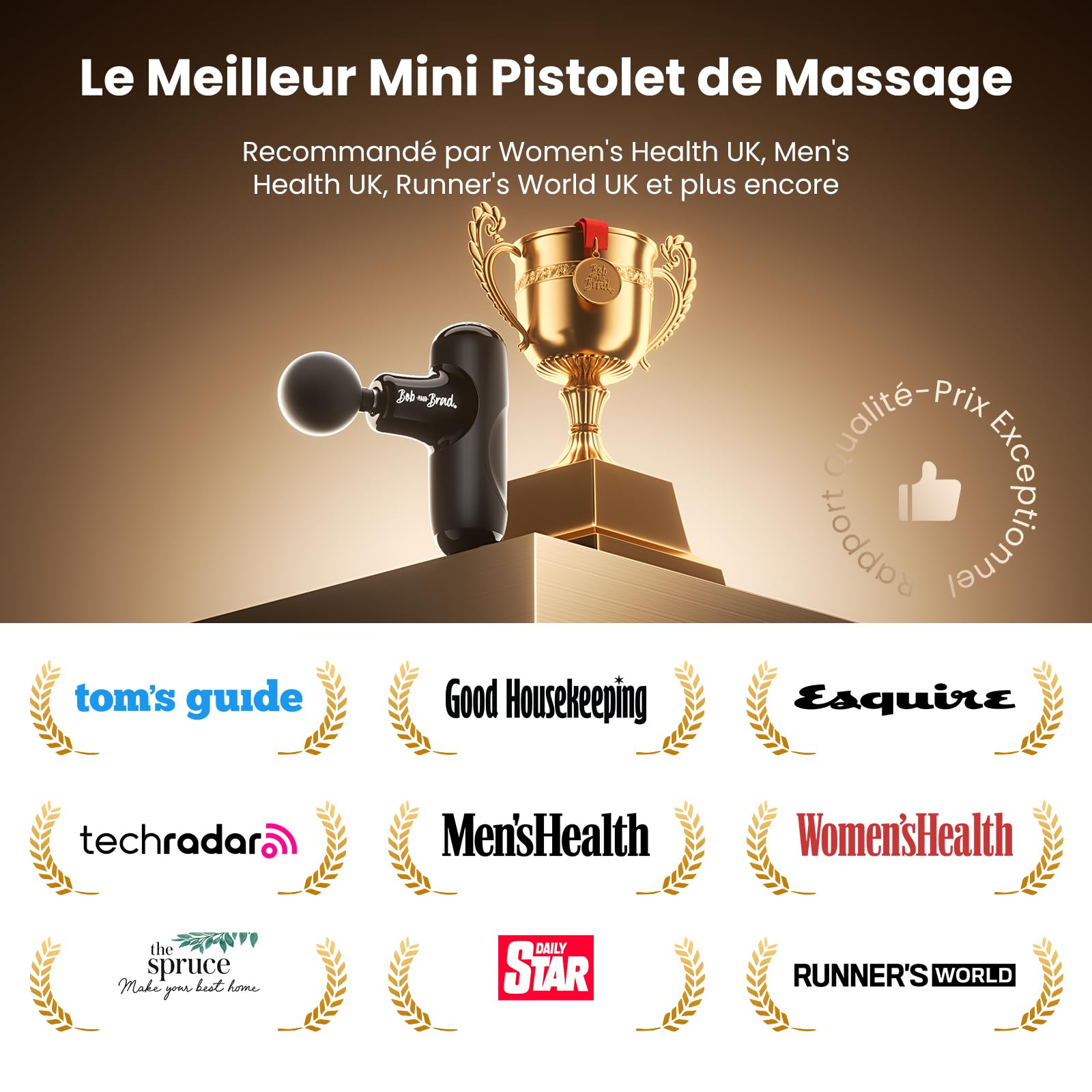 BOB AND BRAD Q2 Mini Pistolet de Massage, Silencieux – Pistolet de Massage Musculaire Portable pour la Relaxation, Massage Gun Tissus Profonds pour Dos Épaules, Jambes, Muscles (Noir)