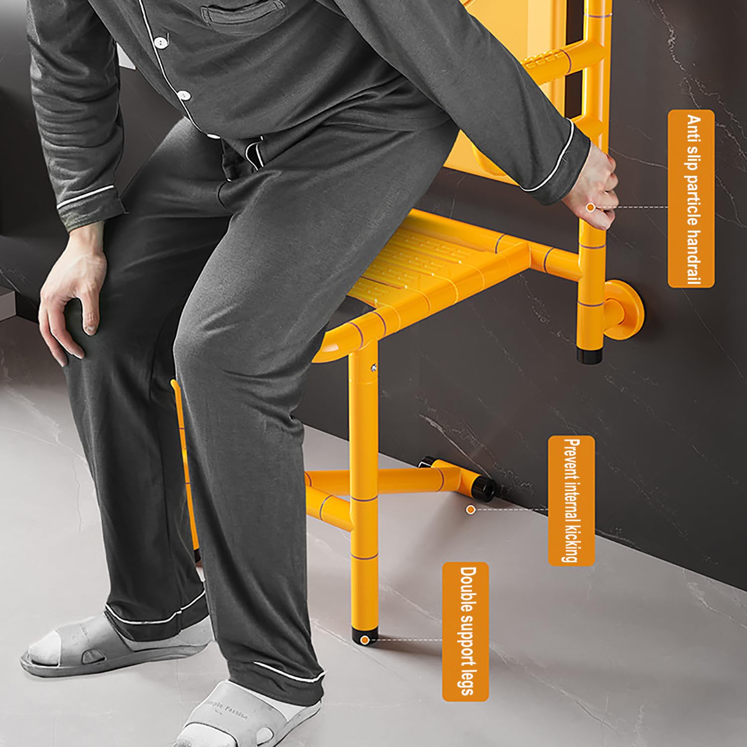 Asiento de Ducha Montado en la Pared,Silla de Ducha Plegable | Luminosa,Reposabrazos Giratorio,Panel Reforzado,Antideslizante,para Personas Mayores y Discapacitados,Soporta 300 kg