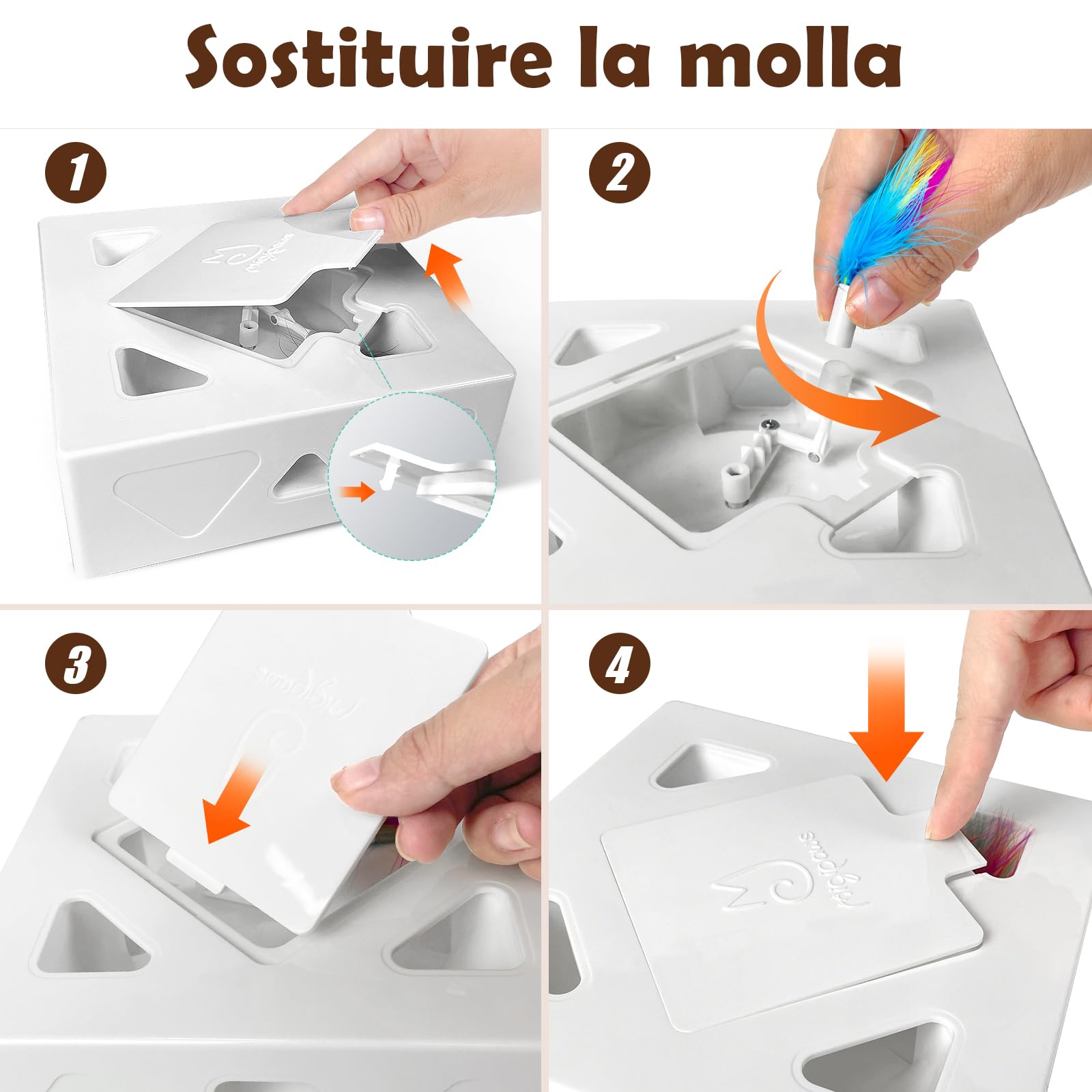 Migipaws Giocattolo per gatti, giocattolo interattivo automatico con 7 fori a forma di topolino, giocattolo stimolante e divertentissimo per gatti che vivono in casa, ricaricabile tramite USB