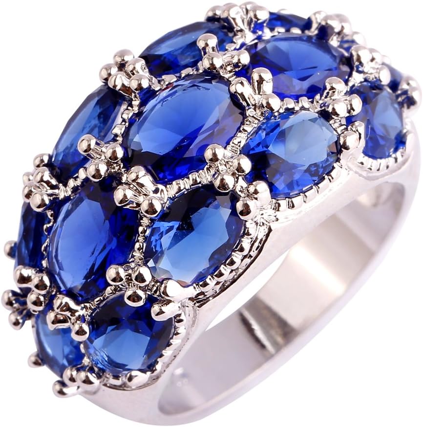 925 Sterling Silver Plated Created Sapphire Quartz CZ Pave Statement Eternity Band Cocktail Party Ring Size 10