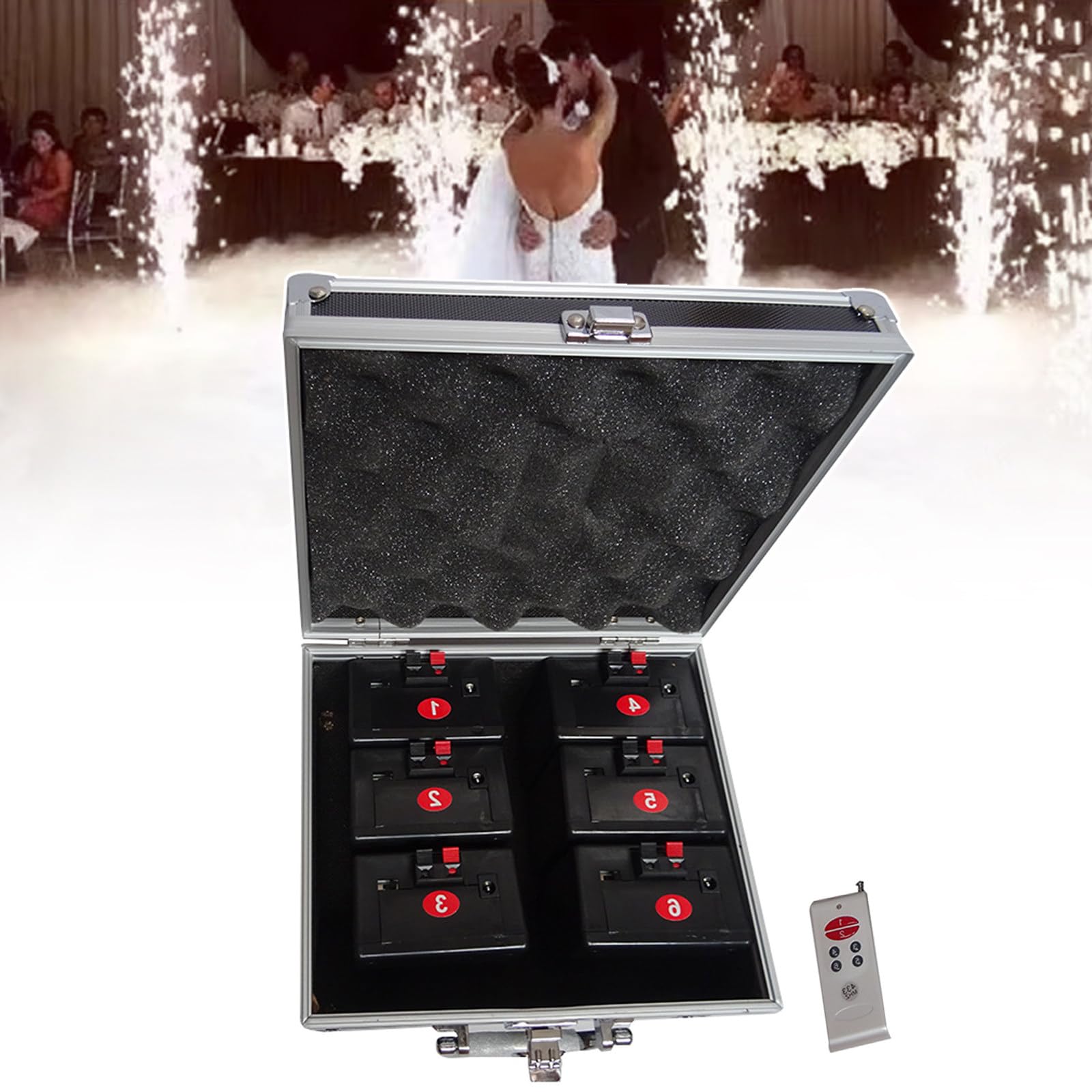 Sis-Tema De Disparo De Fuegos Artificiales con Base De Fuente Fría,Mini Máquina De Bengalas para Bodas,Mando a Distancia Inalámbrico, Celebraciones Y Eventos,6PCS