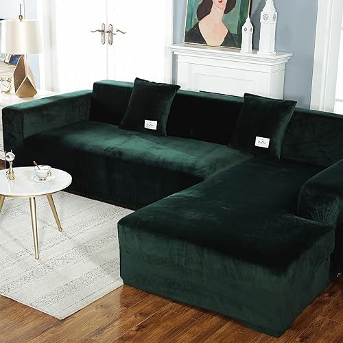 Miniatura 7 de MIFXIN Fundas para sofá seccional, 2 piezas de terciopelo elástico en forma de L, fundas elásticas para sofá seccionales en forma de L con 4 fundas