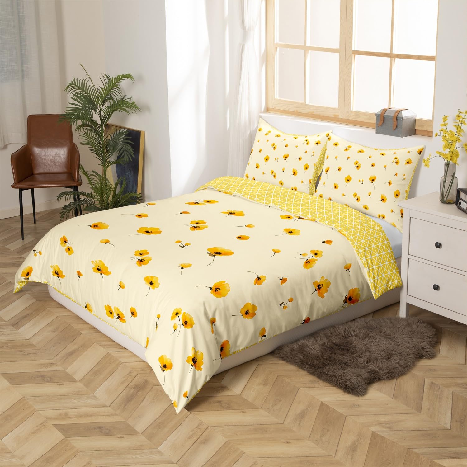 Set di biancheria da letto reversibile con stampa floreale 100% cotone