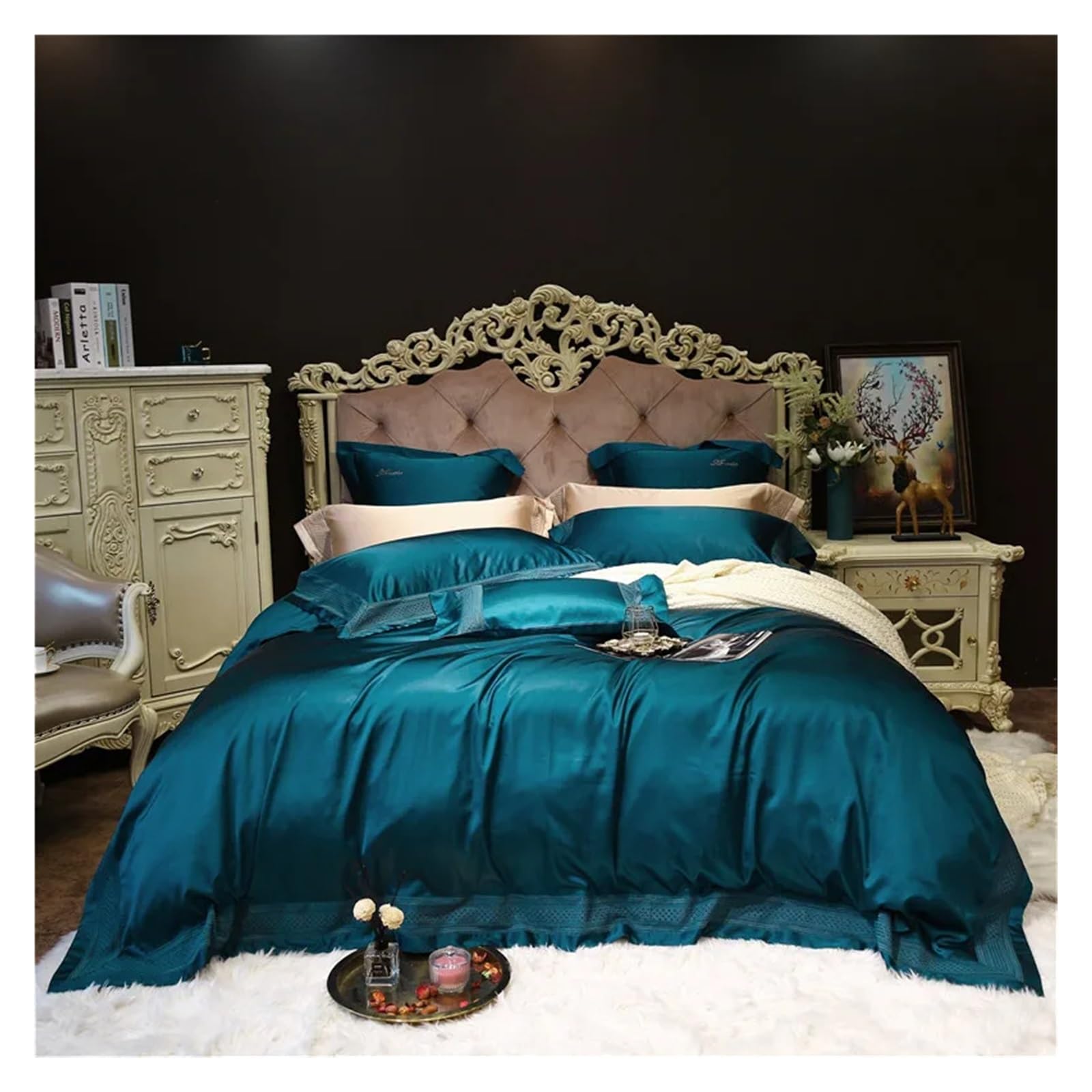 Sbcgfy D Be Four Pieces Set, Luxury Soli Color Smooth Silky Bedding Set Uvet Cover Sheet Pillowcase King Queen Size Silk Re Cotton Be Linen,-Us King Size 4Pcs