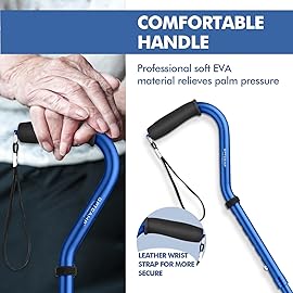 GPTCAMP G1 Walking Stick, Walking Cane for Women & Men with Wrist Strap, Lightweight & Sturdy Offset EVA Handle, Large Quad Base, Self Standing for Seniors and People with Injuries & Recovery