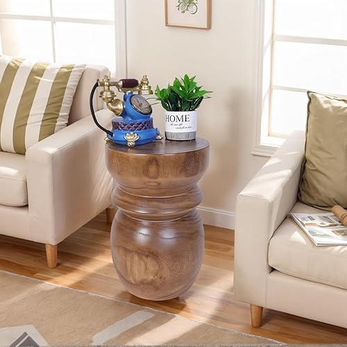 Miniatura 8 de Uziass Mesa auxiliar de tocón de árbol de 15 pulgadas, mesa auxiliar de madera natural, taburete rústico para sala de estar, patio, dormitorio,