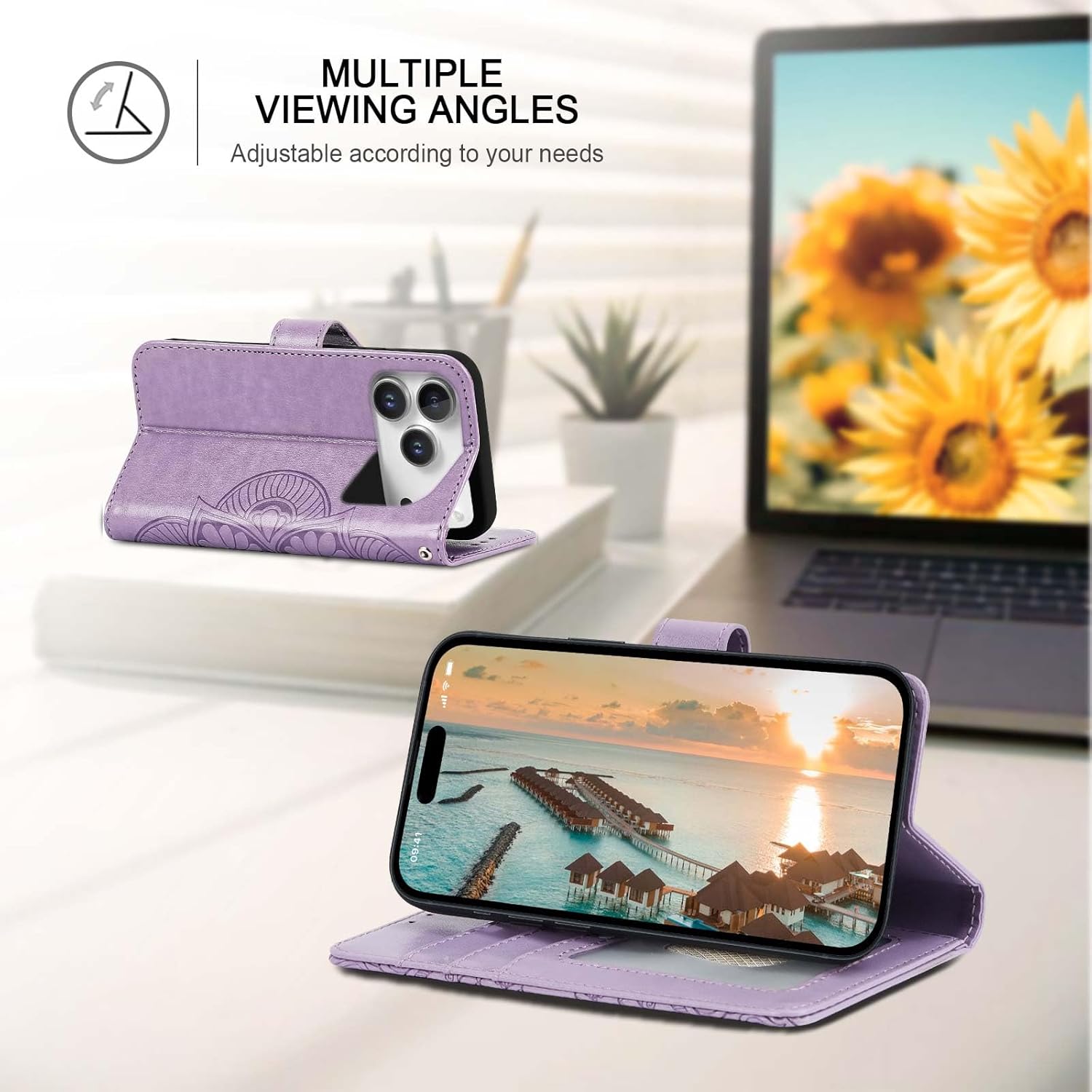 Wallet Case for iPhone 17 Pro,[RFID Blocking] 3 Card Holder Stand with Credit Card Slot PU Leather Magnetic Protective Flip Cover for iPhone 17 Pro (Light Purple) - Image 3