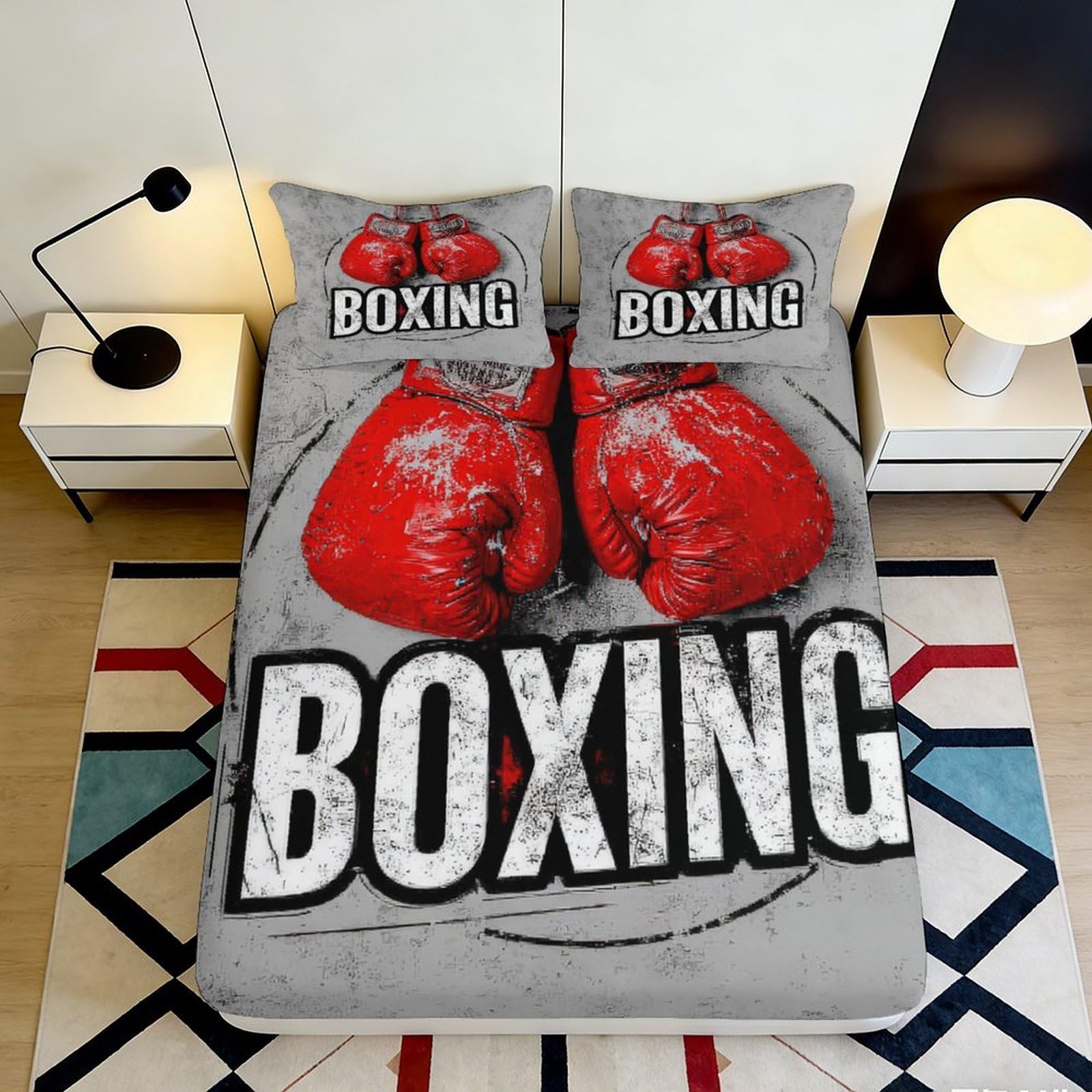 Jxqhbvmg Style-1 3D Printed Boxing Fitted Sheet Microfiber Deep Pocket Non-Slip Boxing Mattress Fitted Cover Elastic Hem Washable For Bedroom Adults Teens 90X200x25cm