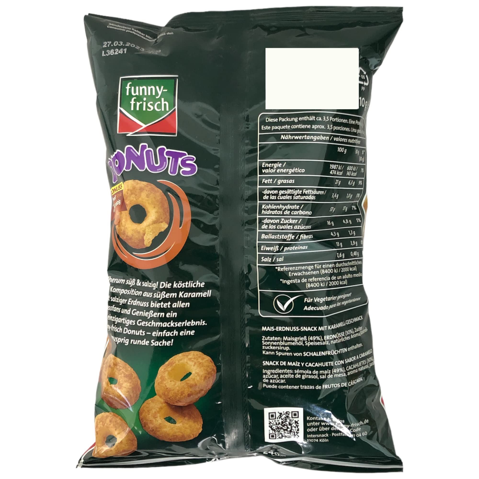 Funny-Frisch Erdnuss Donuts Karamell Style süß & salzig 3er Pack (3x110g Beutel) + usy Block