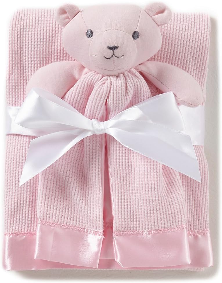 Thermal Waffle Weave Baby Blanket (Pink) and Lovey Security Blankie