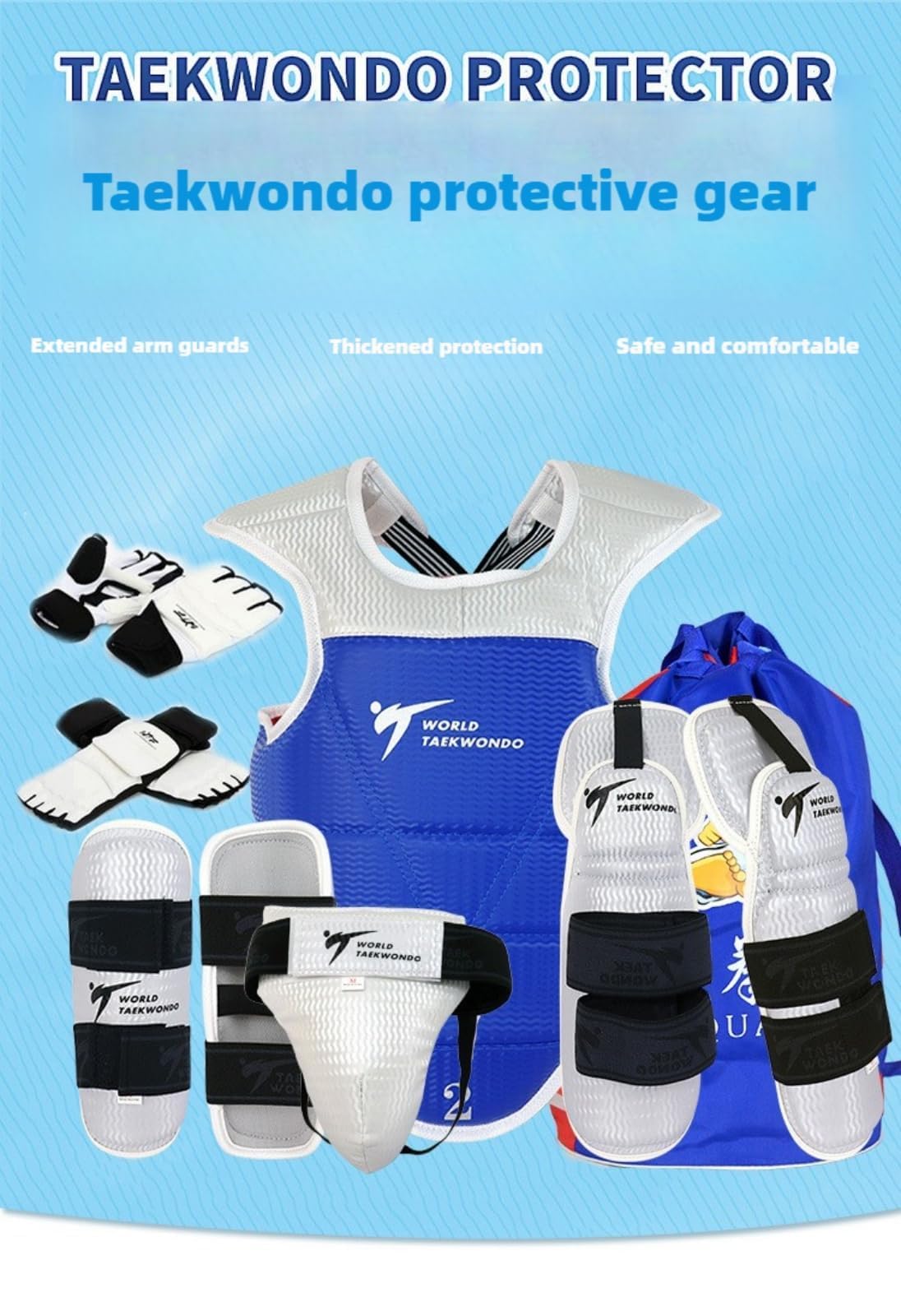 Set da 13 pezzi per taekwondo, protezione per testa, petto, braccia, inguine, guanti protettivi per mani, piedi, per bambini, giovani, adulti, taekwondo, karate, arti marziali miste