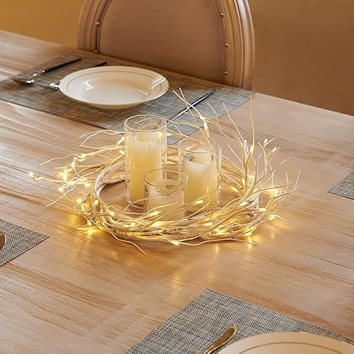 Miniatura 5 de Hairui Guirnalda de abedul iluminada, funciona con pilas, con 8 funciones, 48 luces blancas cálidas y multicolor, de 6 pies, guirnalda preiluminada