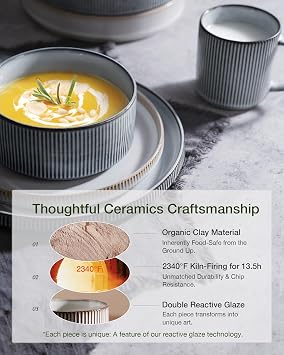 Famiware Star Stoneware Dinnerware Sets for 8, Reactive Glaze Plates, Bowls