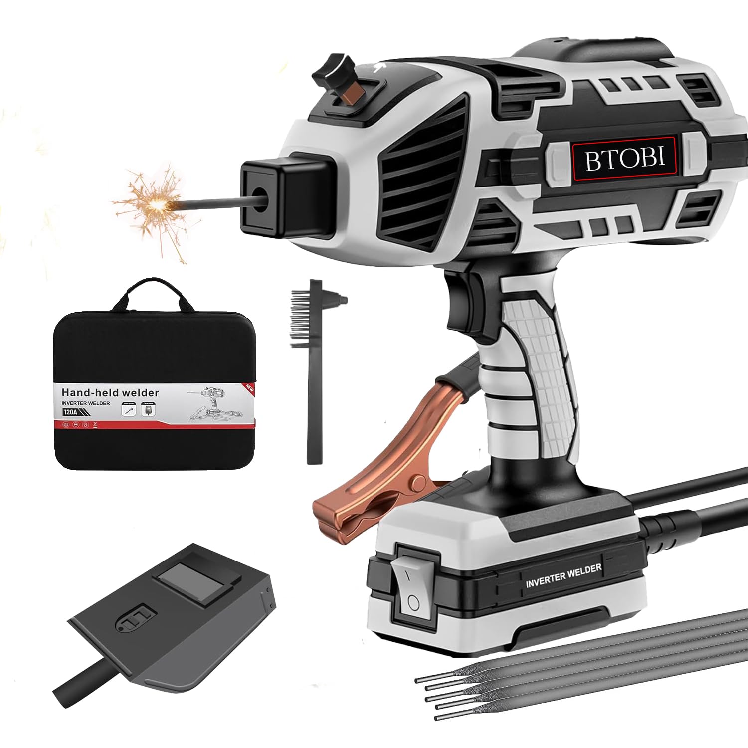 Portable Handheld Welding Machine 110V, 120A ARC Stick Welder Gun with IGBT Inverter, 6 Level Adjustable Current, Fits 1/16“-1/8” Welding Rods for DIY