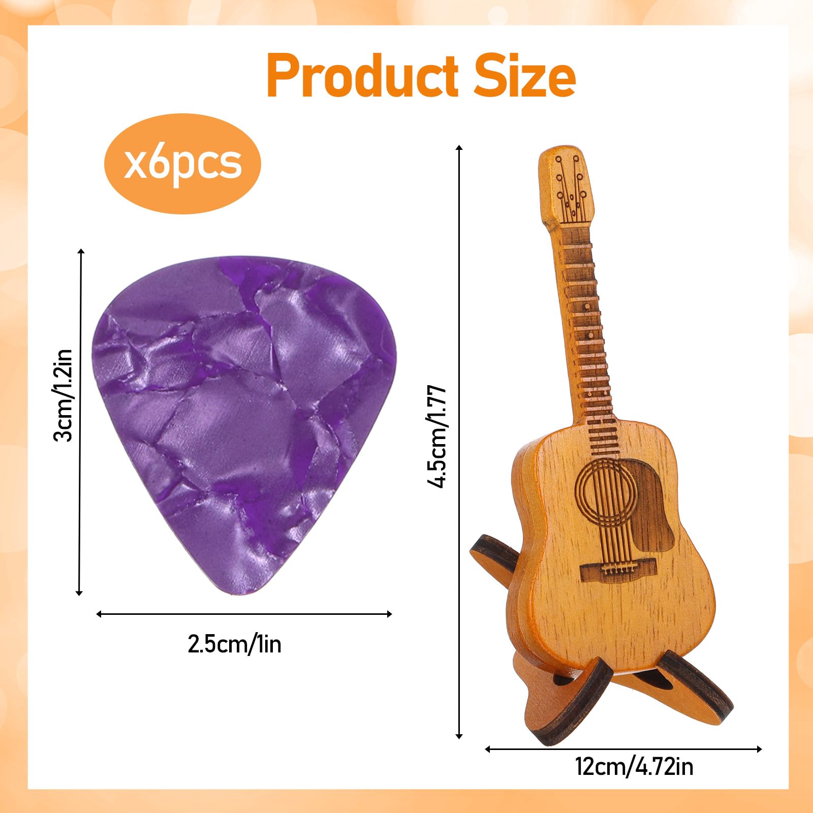 Wooden Guitar Pick Holder, 6Pcs Celluloid Guitar Pick, Guitar Pick Case, Musician Engraved Wooden Plectrum Case for Electric Bass Guitars Ukulele Lovers