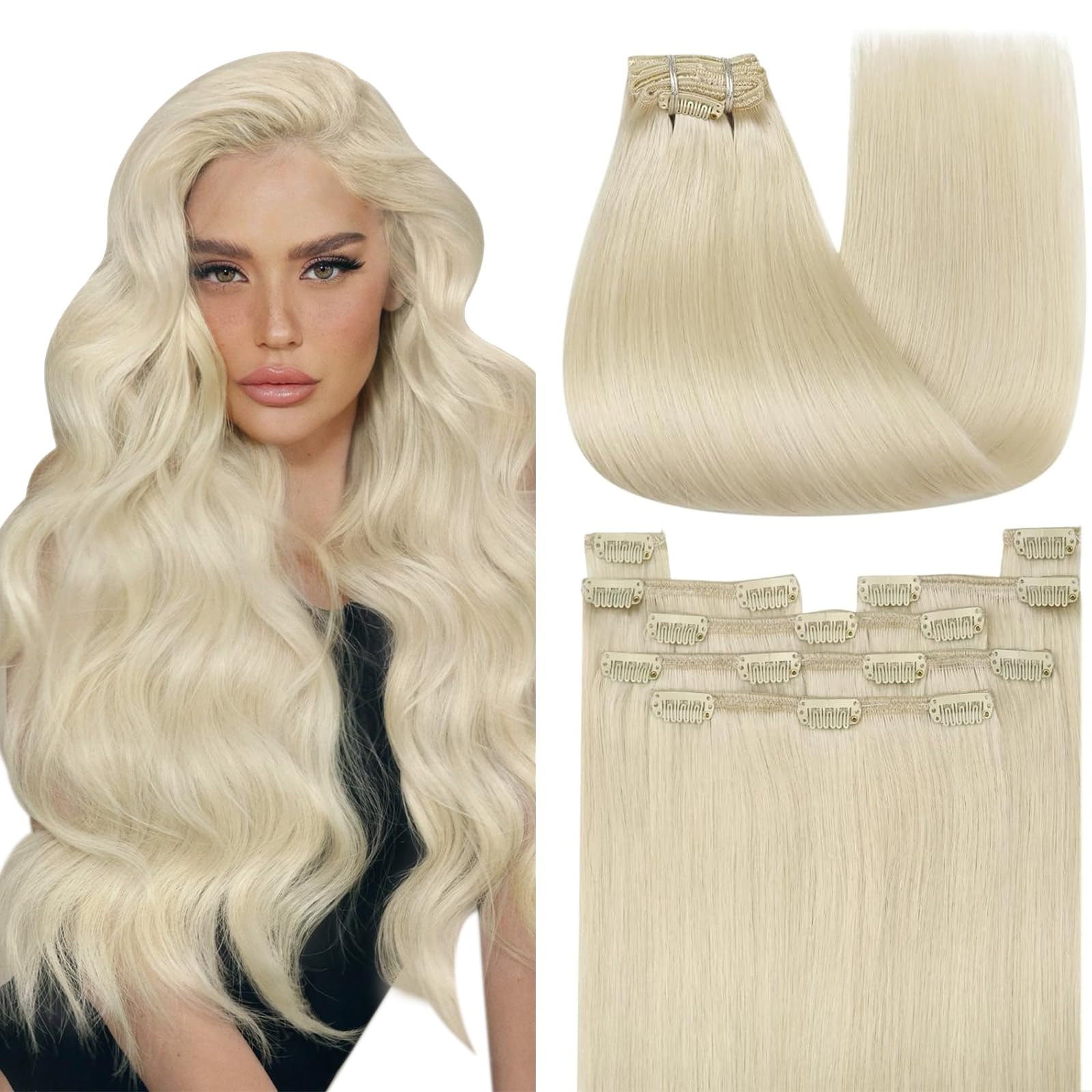 YoungSee Tape Hair Extensions Platinum Blonde 16In Tape in Hair Extensions Real Human Hair for Women 20pcs 50g Easy to Wear Hair Tape-in Extensions Blonde — view 48