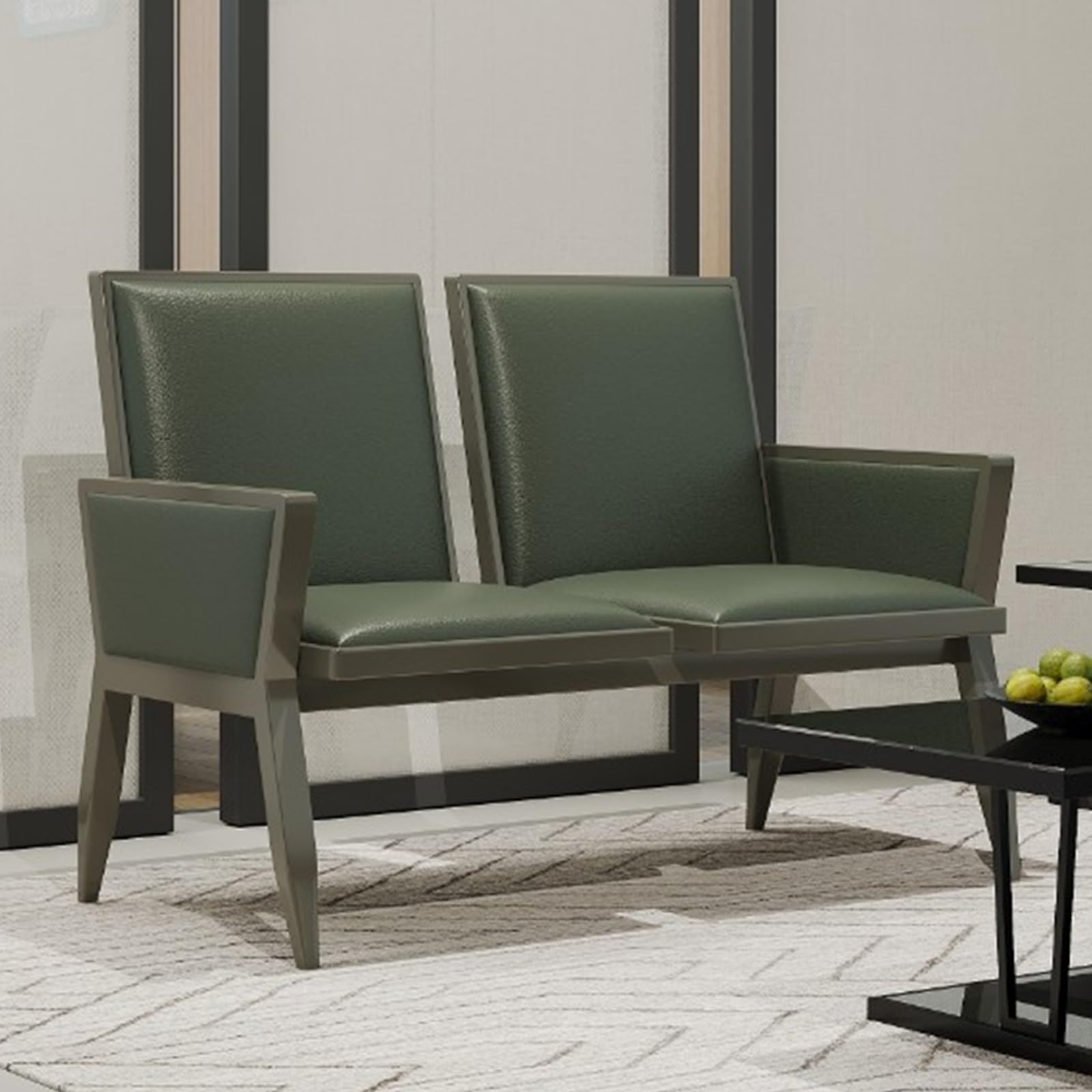 GTHTUHFD 2/3-Seat Reception Sofa, Leather Waiting Room Chair, Conference Chairs With Reinforced Backrest And Armrests, For Airport, Hospital, Barbershop,Green-2-seater 120cm/47.2in