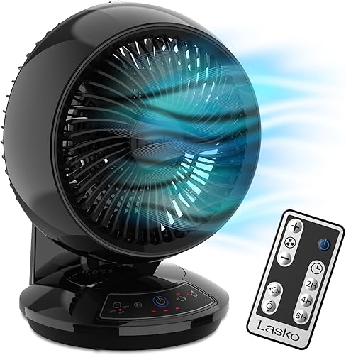 Lasko Whirlwind A12558 - Ventilador de mesa con circulación de aire orbital, 3 velocidades, temporizador, modo oscuro, control remoto para