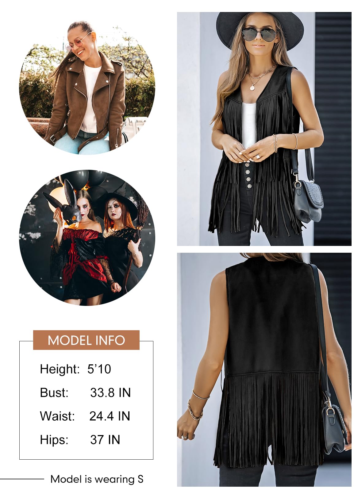 Women's Western Fringe Vest - Faux Suede Sleeveless Waistcoat With Tassels, 70s Hippie Cowgirl Costume