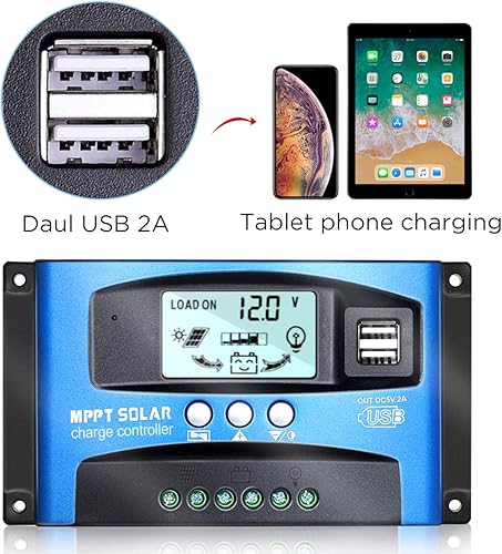 Miniatura 5 de MPPT Controlador de carga solar 60A 12V24V Auto Panel Solar Regulador inteligente con doble puerto USB Pantalla LCD para baterías de plomo ácido
