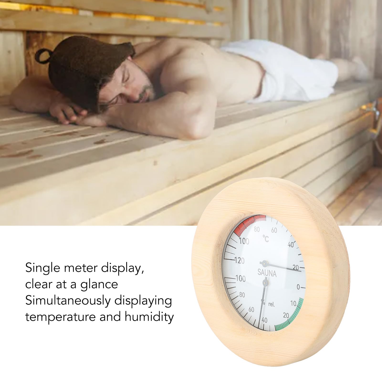 Termómetro de Sauna, Higrómetro de Termómetro de Sauna 2 en 1, Higrotermógrafo Montado en la Pared Monitoreo en Tiempo Real con Construcción de Madera para Hotel o Sala de Sauna