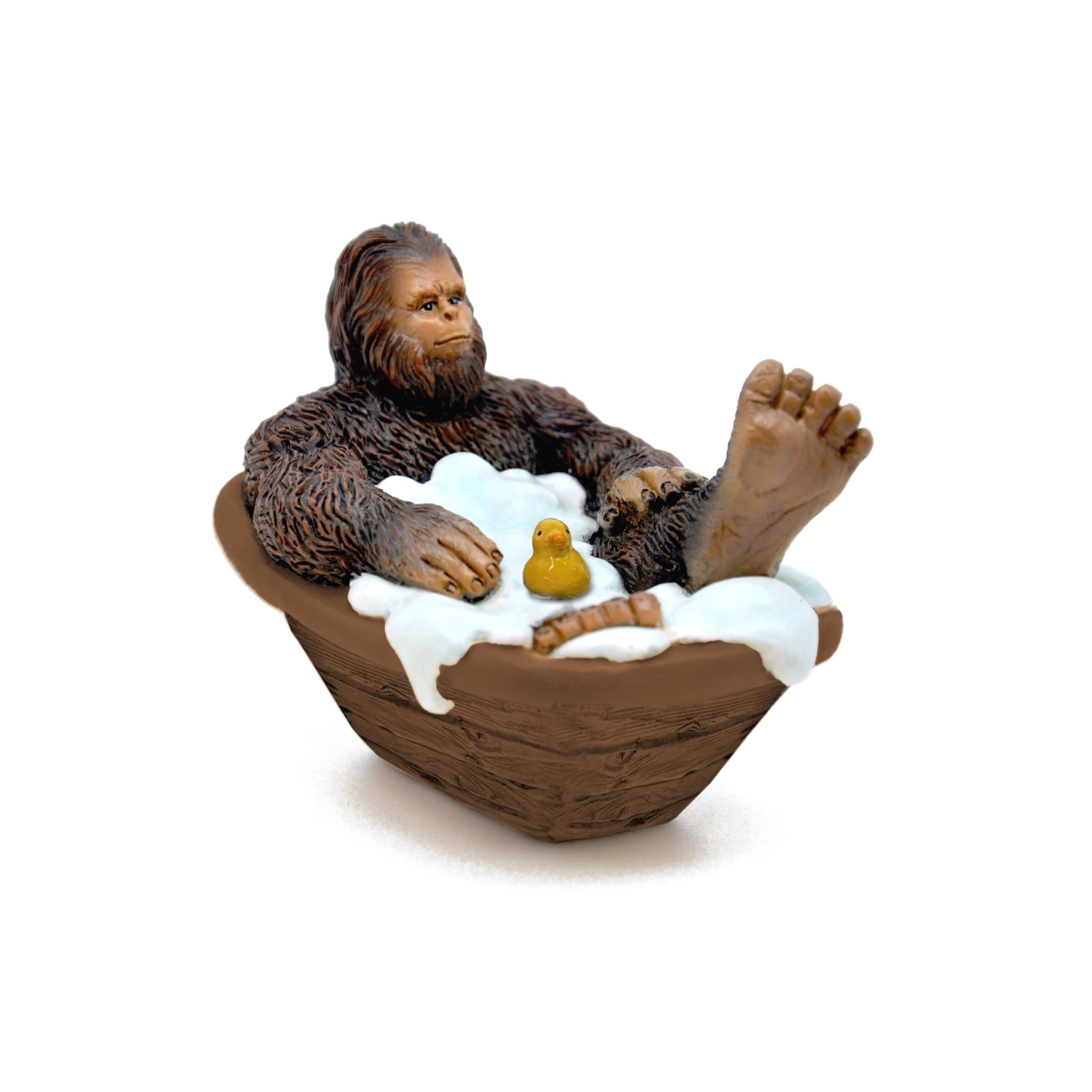 Marshall Home & Garden Bathtub Sasquatch Big Foot with Rubber Ducky 3 inch Resin Minature Figurine for Outdoor Lawn Patio Garden - Woodland Knoll Collection