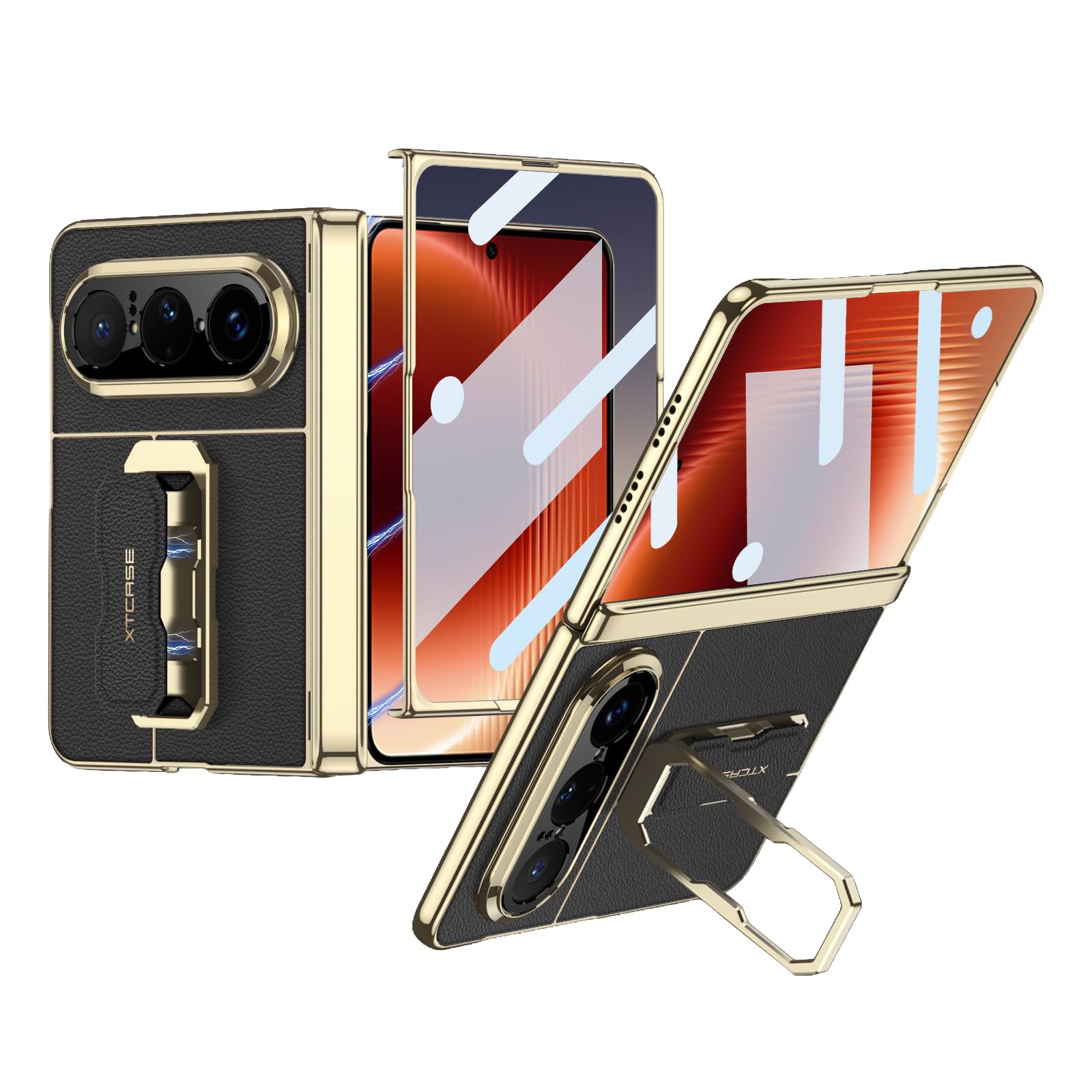 Housse Huawei Pura X Max 360 degrés avec béquille rotative et charnière renforcée noire